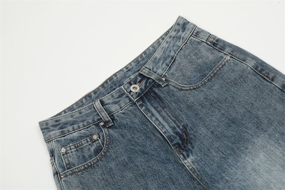 Jean Men's street casual loose straight contrast washed jeans Size US 32 / EU 48 - 3 Thumbnail