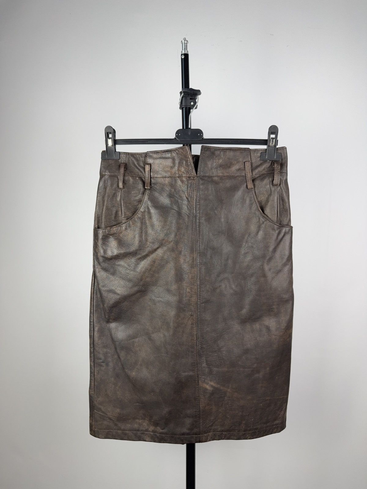 Leather Vintage 90s Retro Punk Rock Avant Garde Real Leather Skirt Size 28" / US 6 / IT 42 - 1 Thumbnail