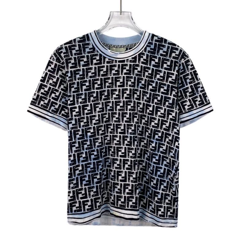 Fendi Fendi Blue Logo Stripe Cotton T-Shirt Size US M / EU 48-50 / 2 - 1 Thumbnail