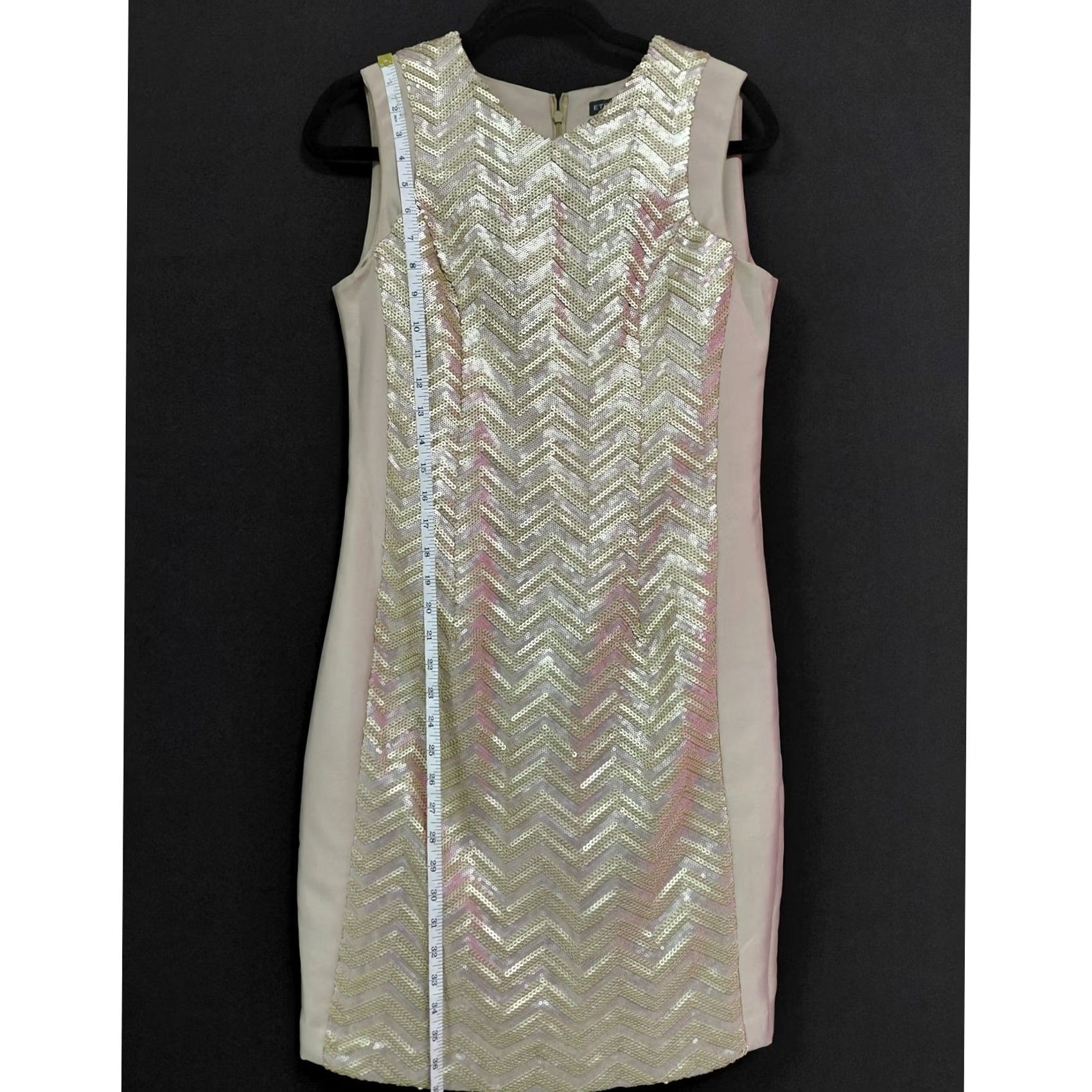 Vintage ETCHED Sequin Chevron Crew Neck Sheath Sleeveless Dress Beige Size M Women Size M / US 6-8 / IT 42-44 - 7 Thumbnail