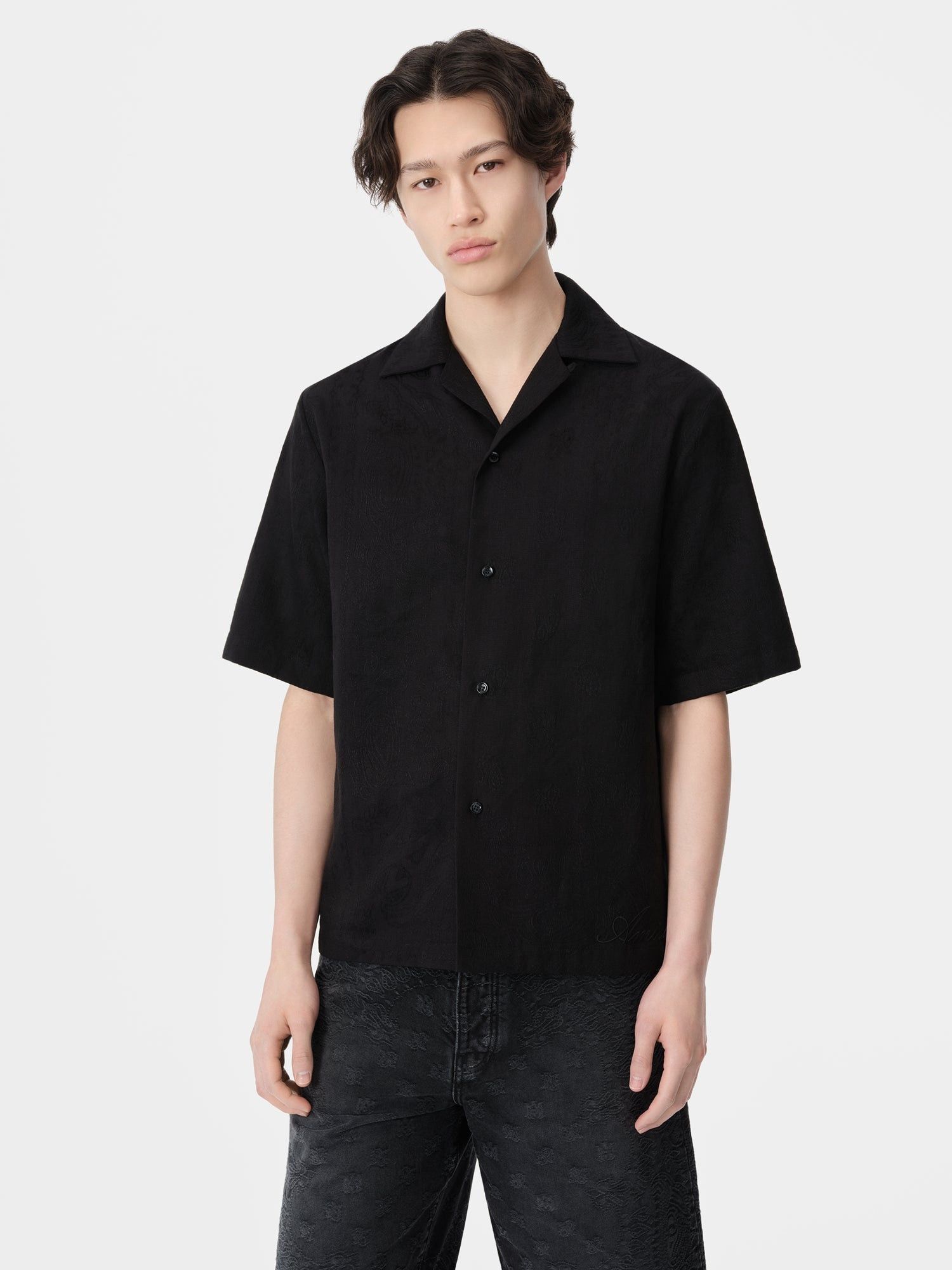 Amiri o1s1wg110625 Bandana Linen Camp Shirt in Black Size US L / EU 52-54 / 3 - 3 Thumbnail