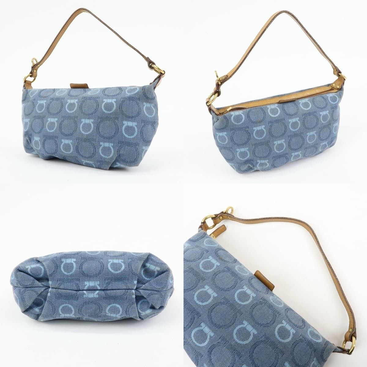 Salvatore Ferragamo Ferragamo Gancini Canvas & Leather Shoulder Bag Blue Size ONE SIZE - 3 Thumbnail
