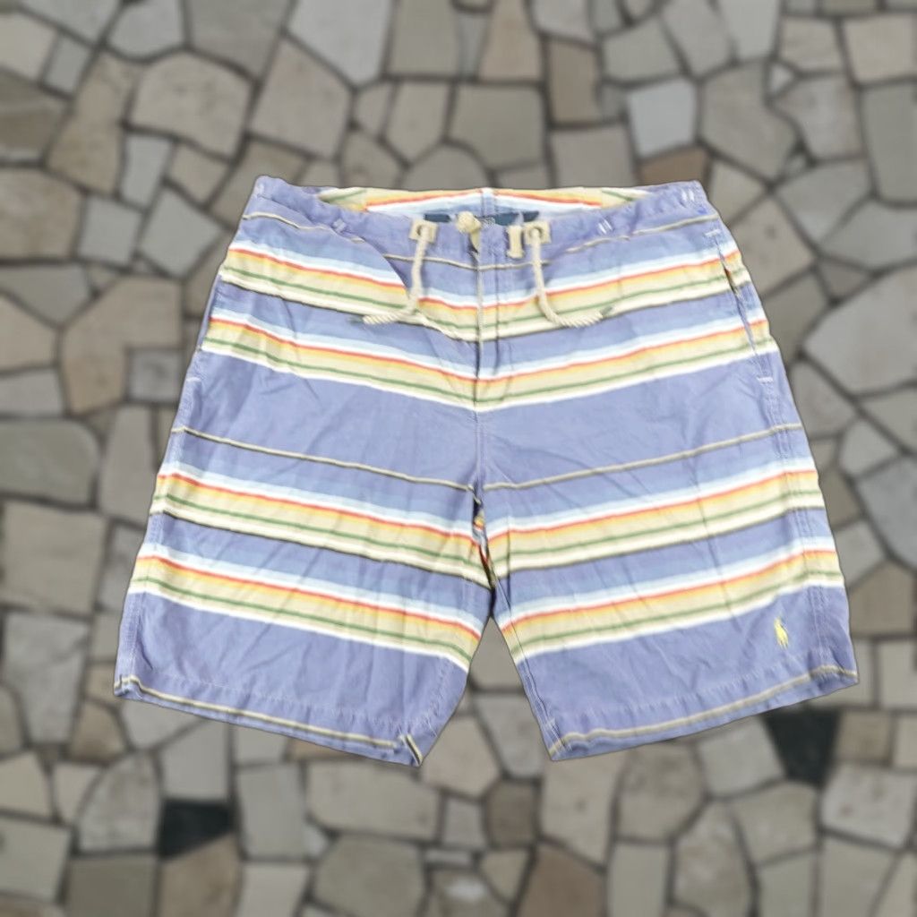 Polo Ralph Lauren VINTAGE Polo Ralph Lauren Board Shorts Men 38 Blue Striped Cotton Nylon 90s Beach Surf Lifeguard Pockets Drawstring Mens Size US M / EU 48-50 / 2 - 1 Thumbnail