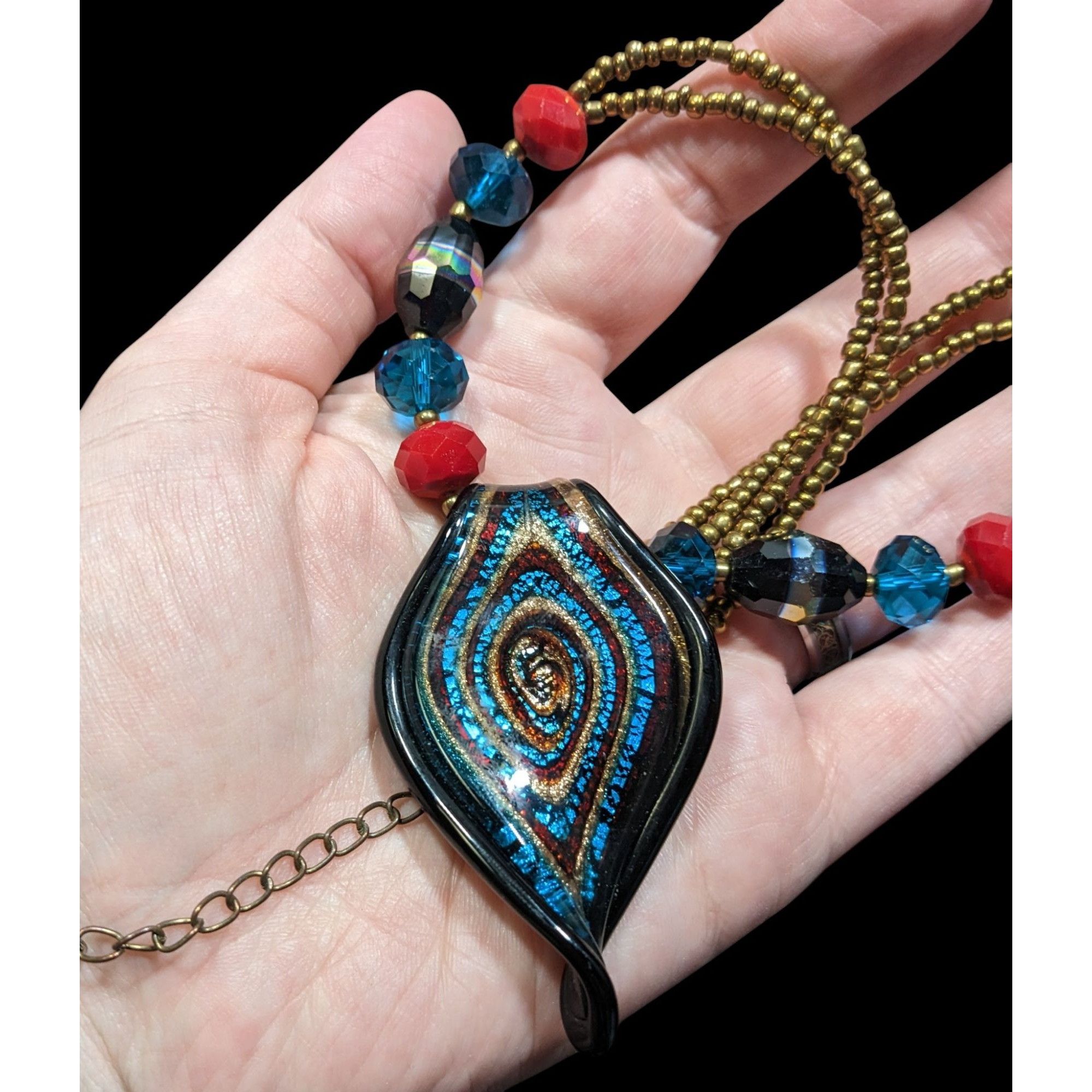 Other Erica Lyons Blue And Gold Tone Abstract Glass Necklace Size ONE SIZE - 3 Thumbnail