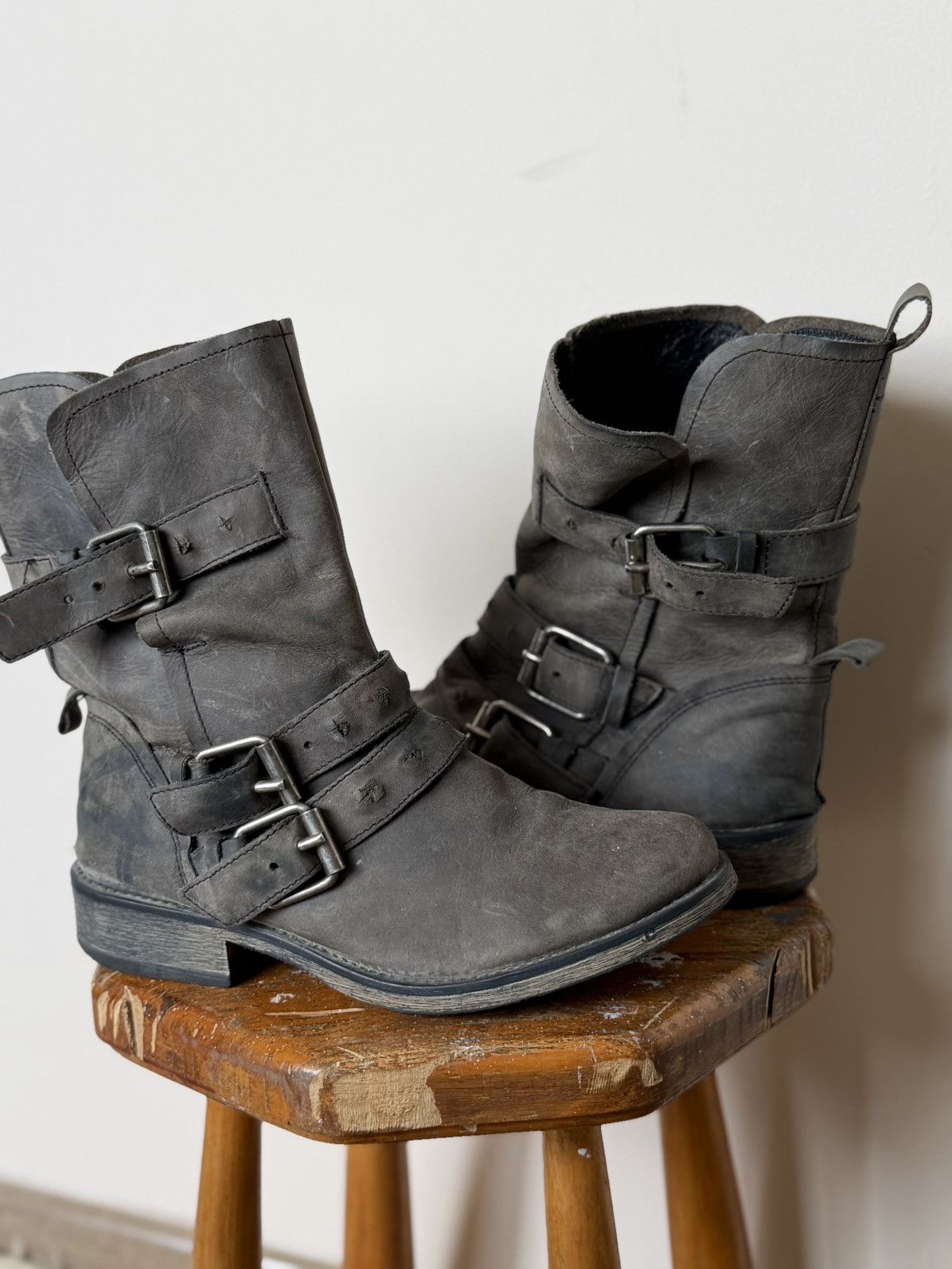 Japanese Brand Black Suede Distressed belted Ankle boots Vintage A.S. 98 Size US 8 / EU 41 - 3 Thumbnail