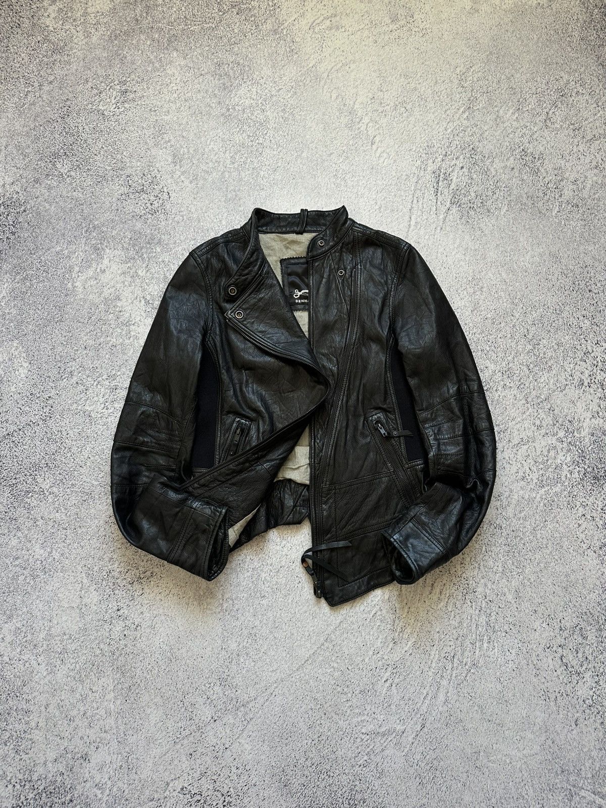 DENHAM Awant-garde Denham Leather Biker Jacket Rick Owens Style Y2K Size M / US 6-8 / IT 42-44 - 1 Thumbnail