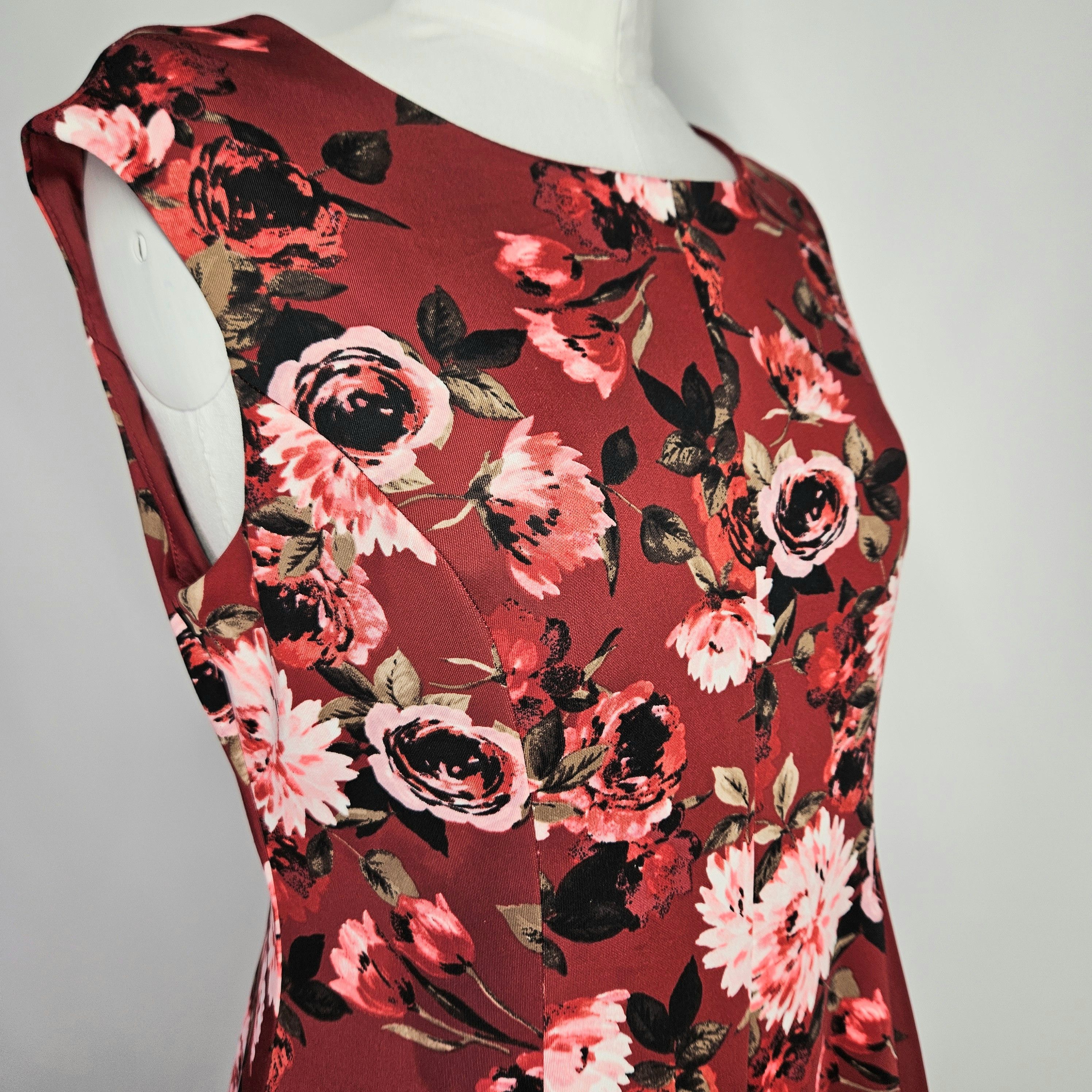 Other Roz & Ali Size 12 Dress Fit Flare Burgundy Floral Black Size L / US 10 / IT 46 - 5 Thumbnail