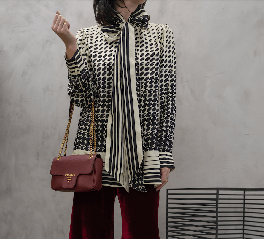 Gucci Geometric Print Silk Bow Blouse