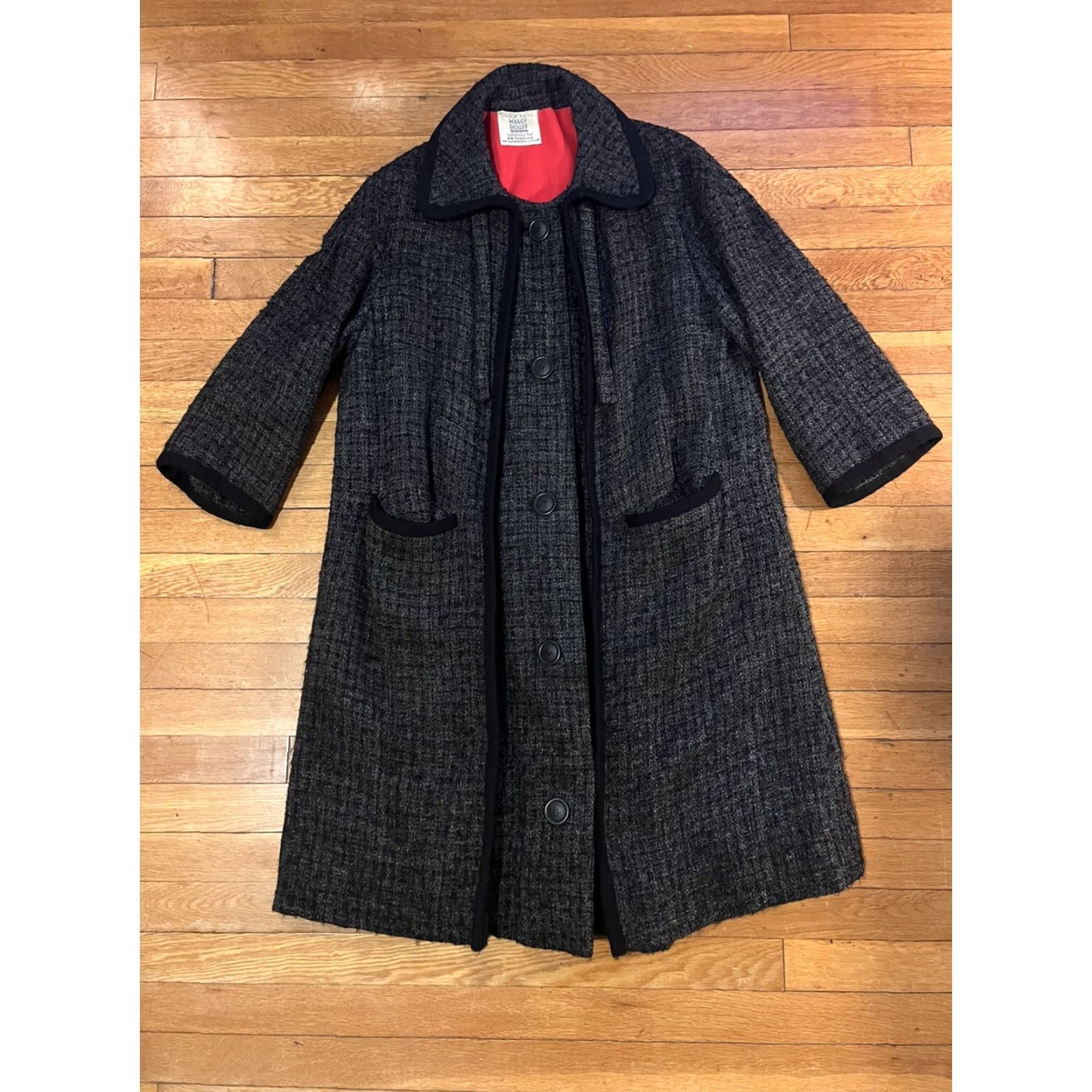 Vintage VINTAGE Maggy Rouff Coat Swing - Women’s Medium Grey Check Wool Blend 1960s 41" Shoulder to Hem Mens? Size M / US 6-8 / IT 42-44 - 2 Thumbnail