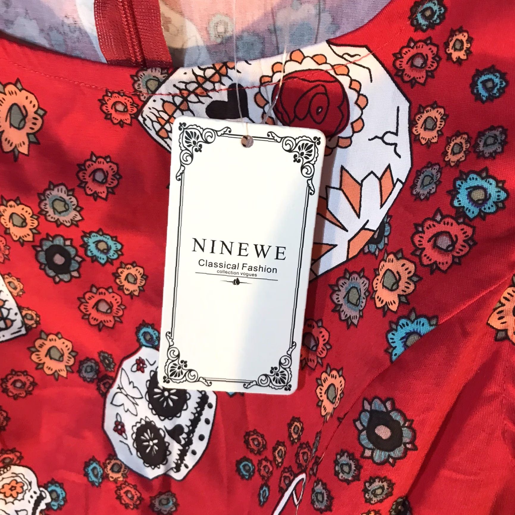 Nine West VINTAGE Ninewe Women's Red Floral Skull Fit & Flare Midi Dress Sleeveless Summer Casual S Size S / US 4 / IT 40 - 2 Thumbnail
