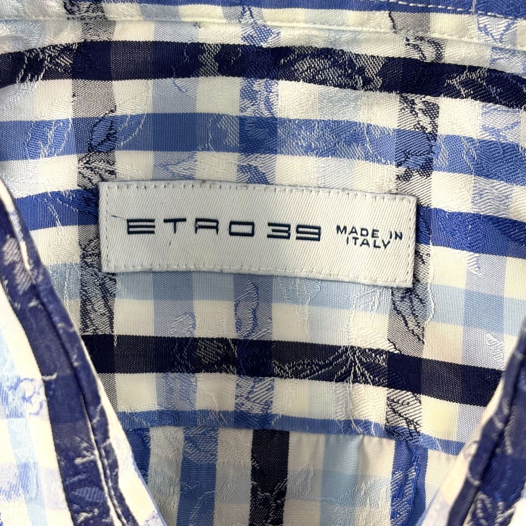 Etro ETRO Dress Shirt Men 39 Blue Plaid Floral Jacquard Made Italy Designer NWOT Size 40R - 2 Thumbnail