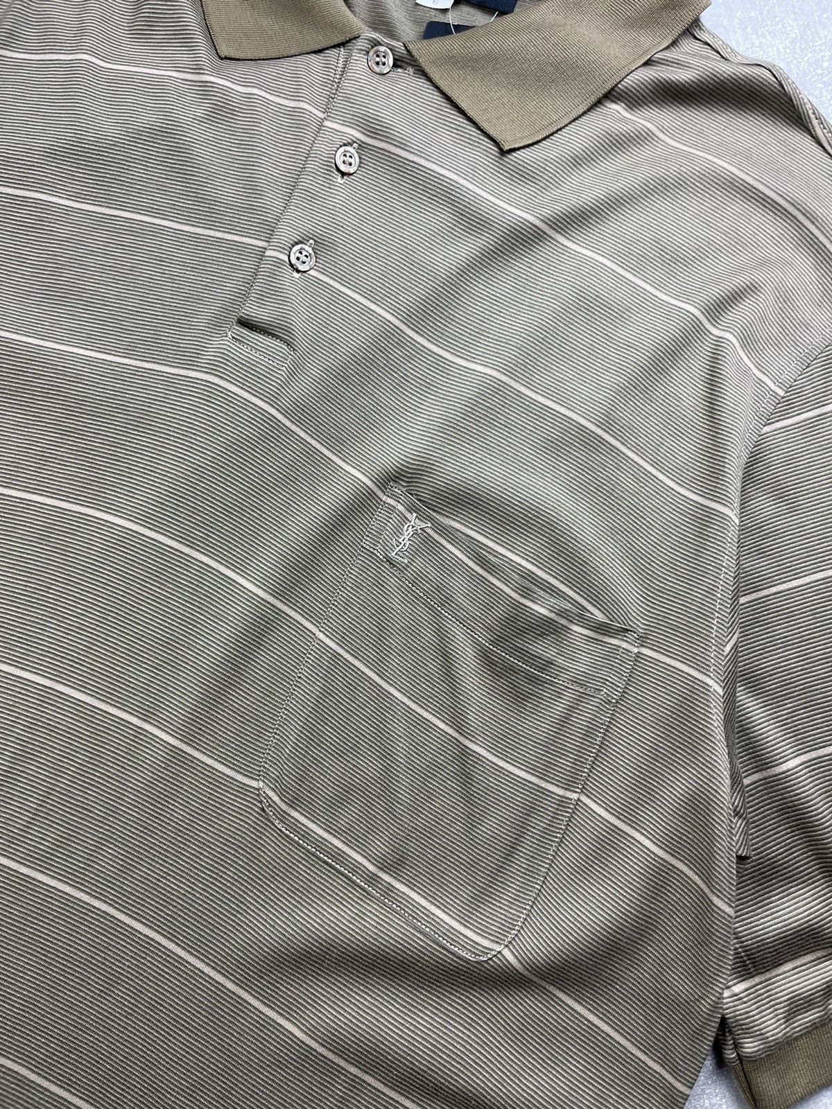 Yves Saint Laurent Vintage Yves Sain Laurent Striped Cotton Gold Polo T-Shirt Size US XL / EU 56 / 4 - 6 Thumbnail