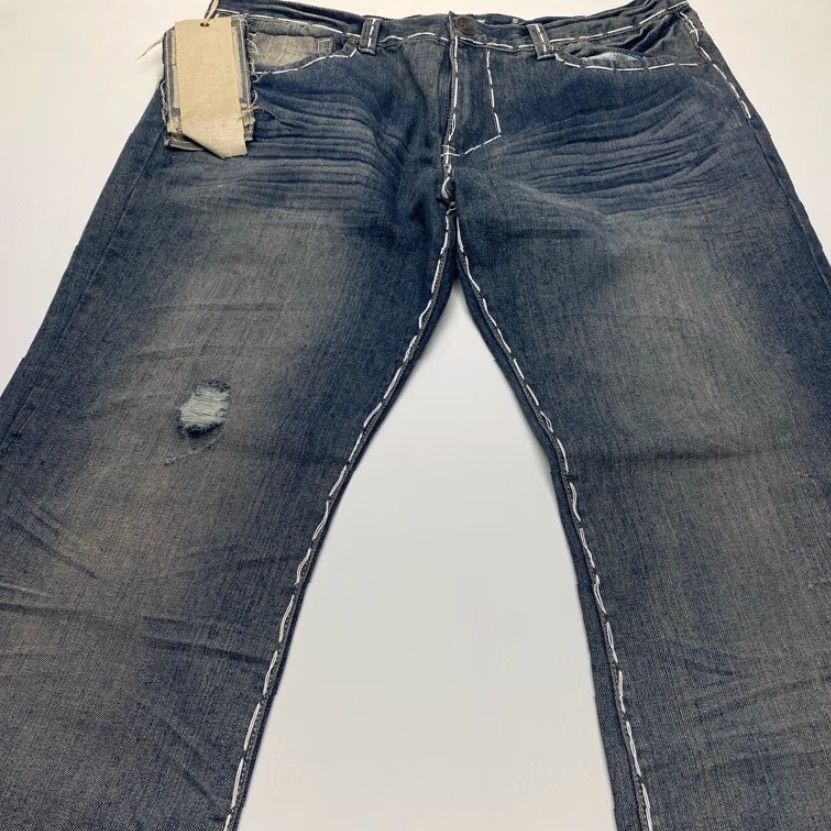 Vintage NWT Franky Max Jeans Mens 38x32 Blue Boot Cut Relaxed Fit Distressed Embroidered Jeans Size US 38 / EU 54 - 3 Thumbnail
