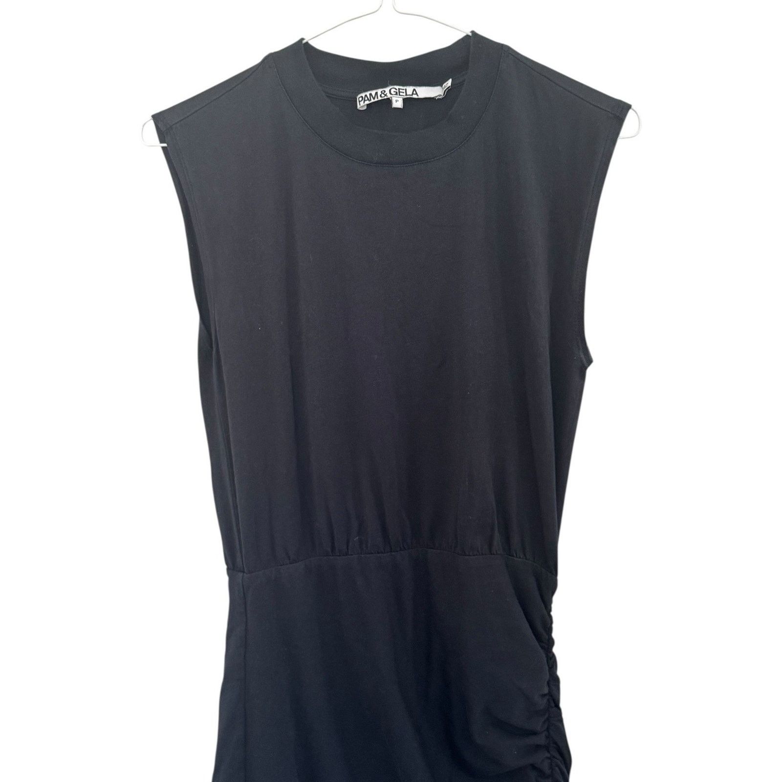 Pam & Gela PAM & GELA Black Muscle Sleeve Shirred Ruched Mini Dress PXS Size XS / US 0-2 / IT 36-38 - 4 Thumbnail