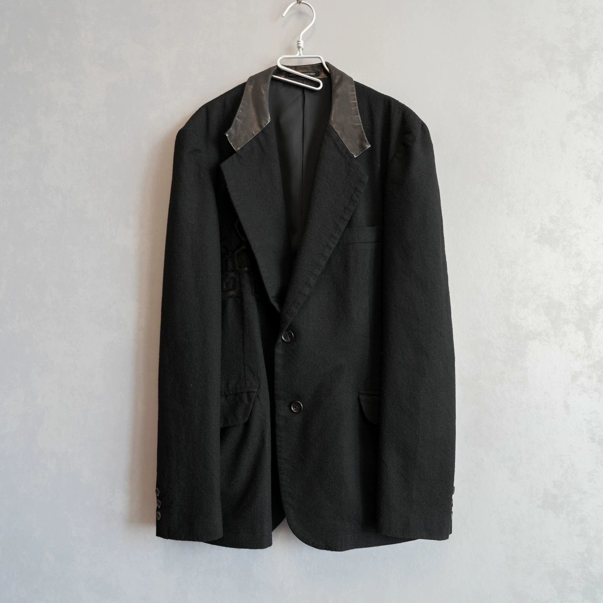 Yohji Yamamoto Yohji Yamamoto 03AW Leather-Panel Wool Jacket Size 4 Size US XL / EU 56 / 4 - 2 Thumbnail