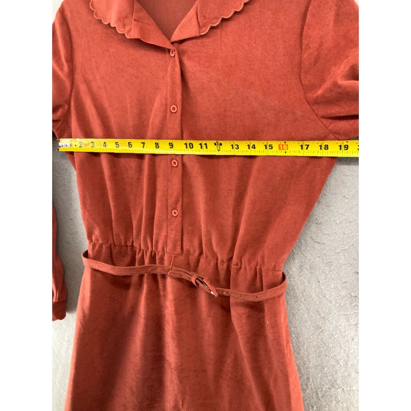 Vintage VINTAGE Straight Lane Womens Dress 14 Brown Velvet Hippy Belted Collared Knee Length Casual Womens Size XL / US 12-14 / IT 48-50 - 2 Thumbnail