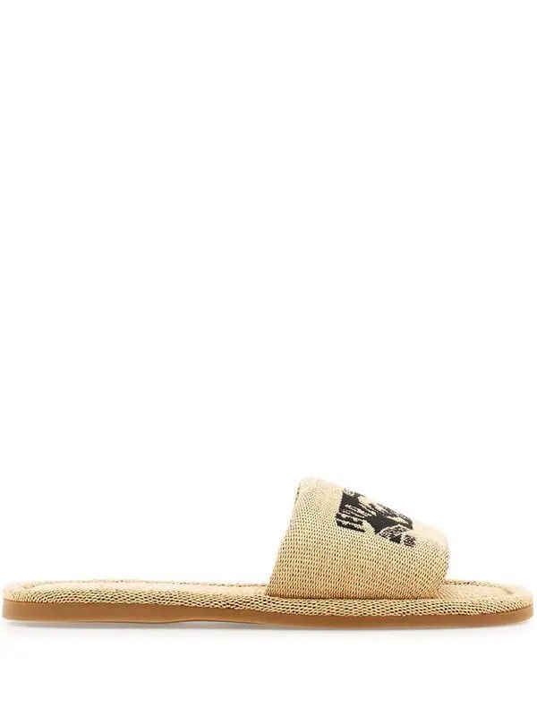 Salvatore Ferragamo o1s1rm1225 Logo-embroidered Raffia Slides in Beige/Black Size US 8 / IT 38 - 1 Thumbnail