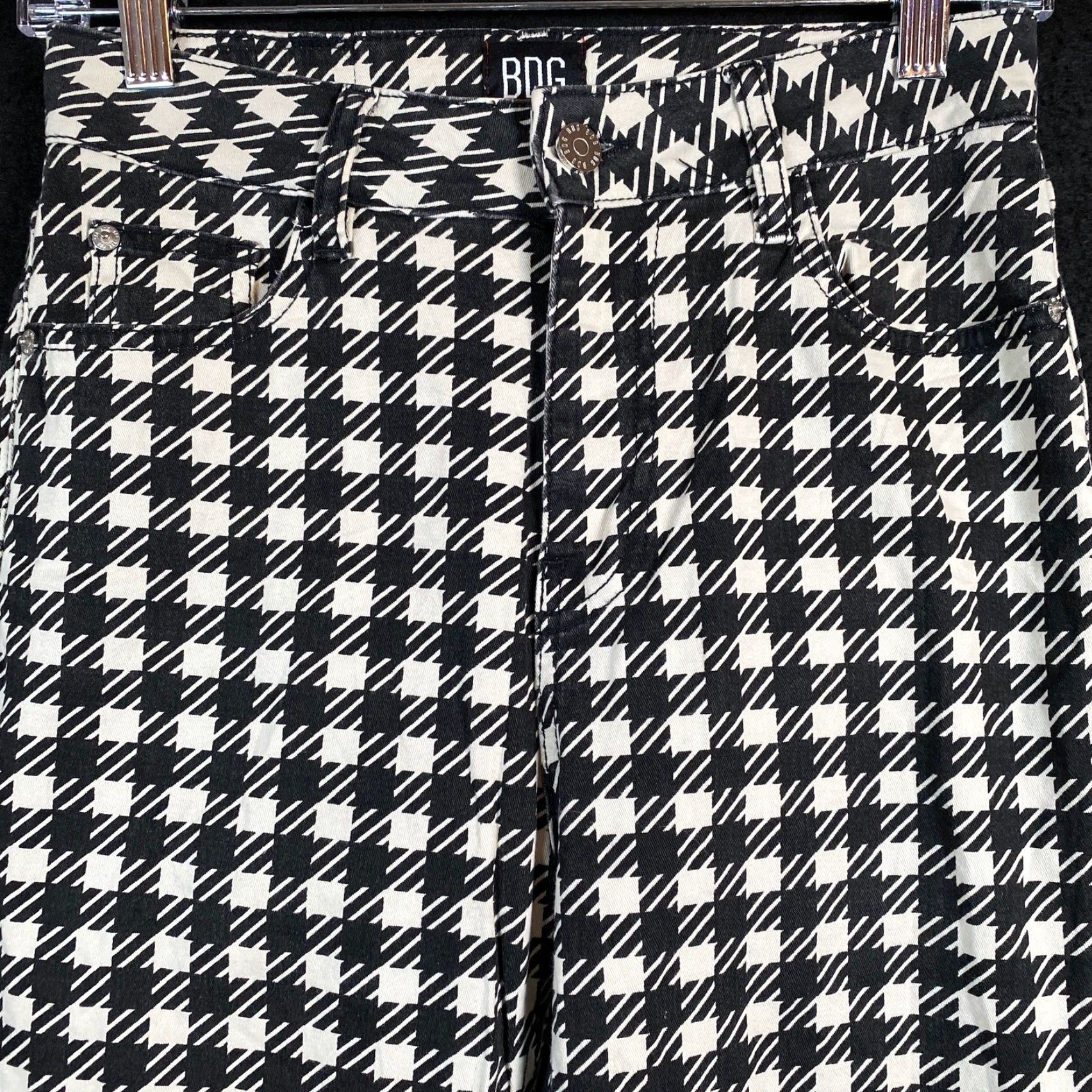 Bdg BDG Jeans Black White Houndstooth Plaid High Rise 26 Womens Regular Straight Denim 5-Pocket Distressed Cotton Blend Stretch - Mens? Womens Size 26" / US 2 / IT 38 - 2 Thumbnail