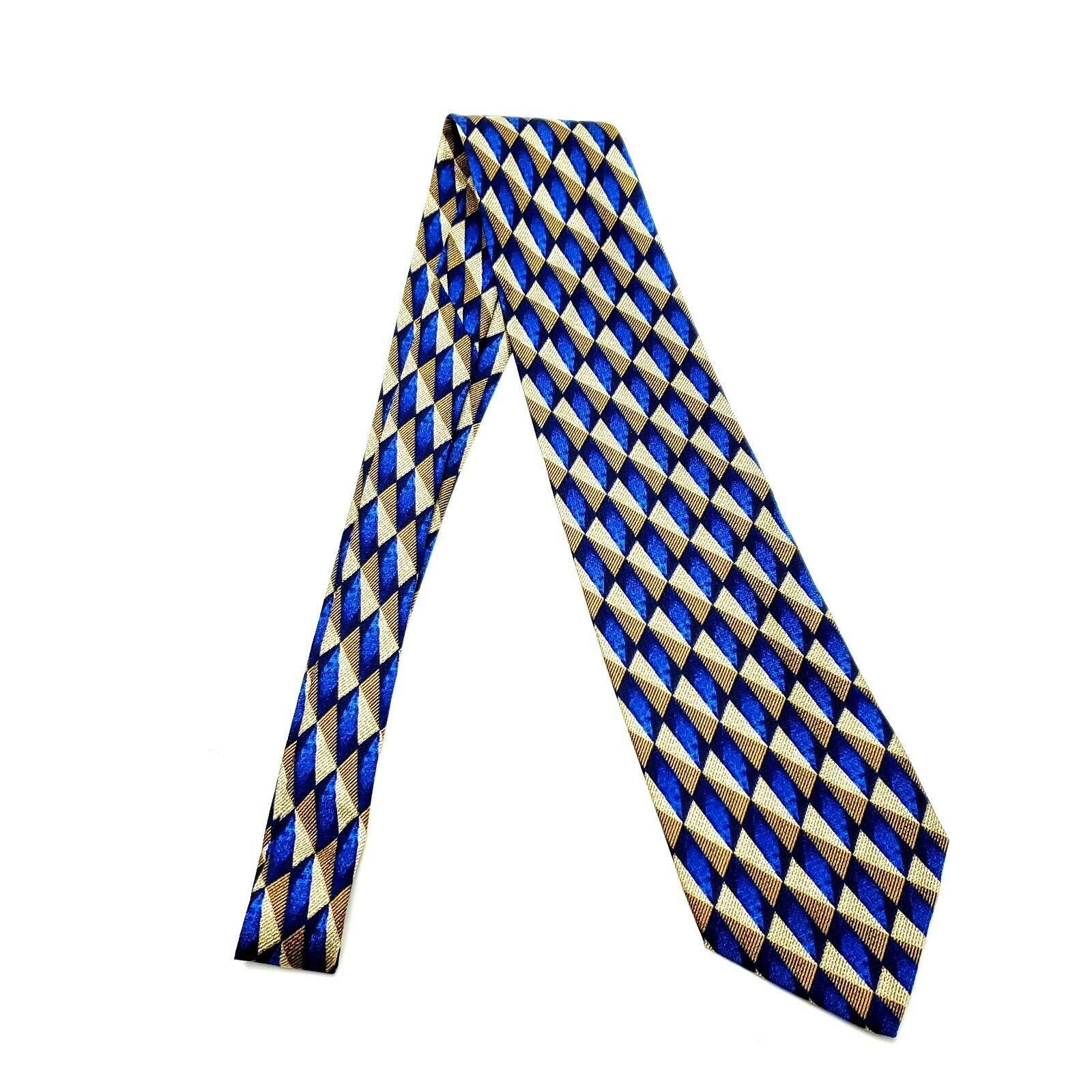Designer Daniel Craig Silk Tie Print Blue Tan Geometric Long Size ONE SIZE - 5 Thumbnail