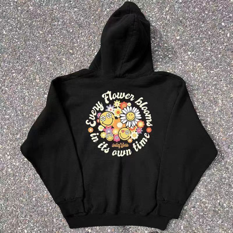 Japanese Brand Hip Hop Floral Smiley Print Casual L Hooded Sweatshirt Size US L / EU 52-54 / 3 - 3 Thumbnail