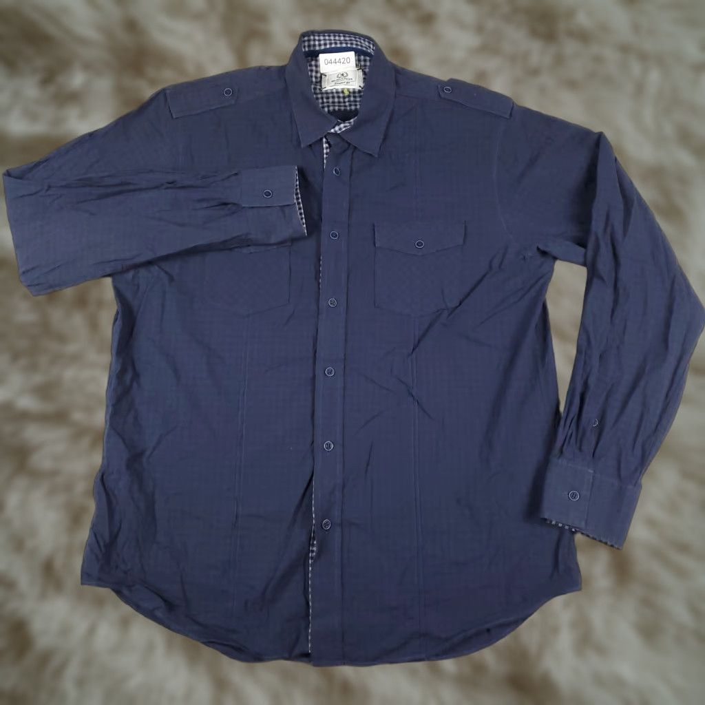 BUGATCHI VINTAGE Bugatchi Uomo Shirt Mens XL Blue Check Button-Up Long Sleeve — Regular Fit, Collared, Cotton, Business Casual Formal, Men’s Shirt Size US XL / EU 56 / 4 - 1 Thumbnail