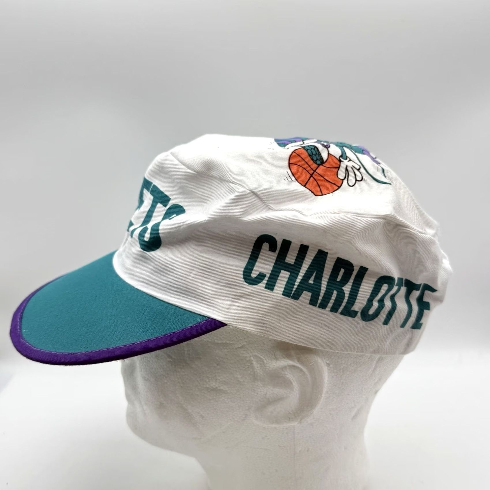 NBA VINTAGE Charlotte Hornets Hat One Size White Green Mascot Graphics Cap Adjustable 1990s NBA Cotton Mens Women? Size ONE SIZE - 5 Thumbnail