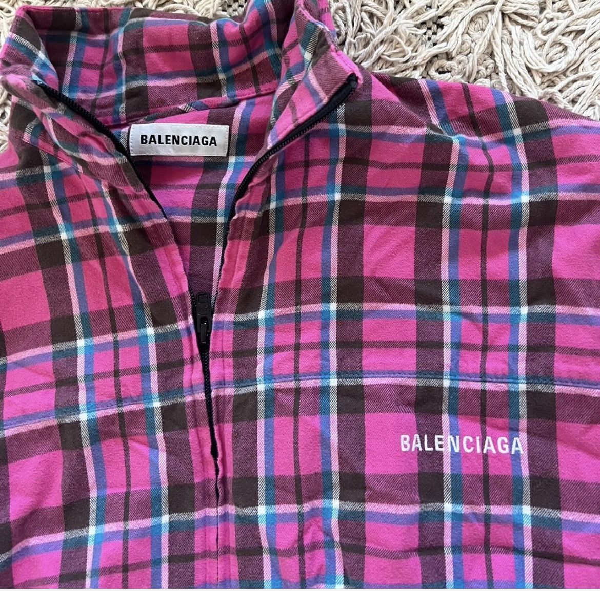 Balenciaga Balenciaga Pink Plaid Oversized Flannel Zip Up Jacket Size XXS / US 00 / IT 34 - 3 Thumbnail