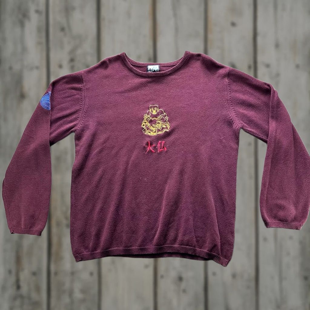 Vintage Blue Tibet Mens L Purple Embroidered Buddha Crewneck Knit Winter Sweater Size US L / EU 52-54 / 3 - 1 Thumbnail
