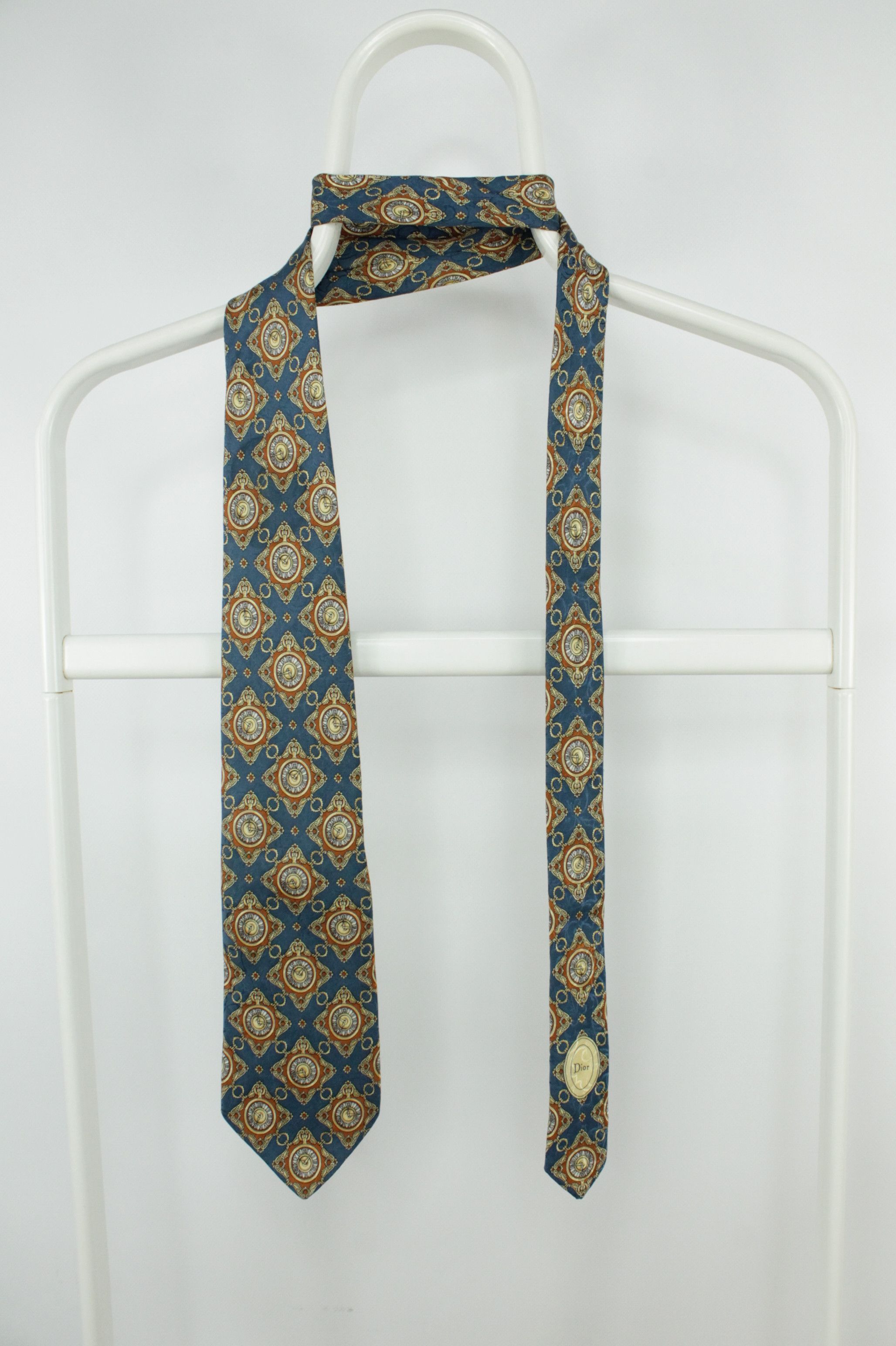 Christian Dior Monsieur Christian Dior Monsieur Hand Made Clock Print Silk Tie Size ONE SIZE - 1 Thumbnail