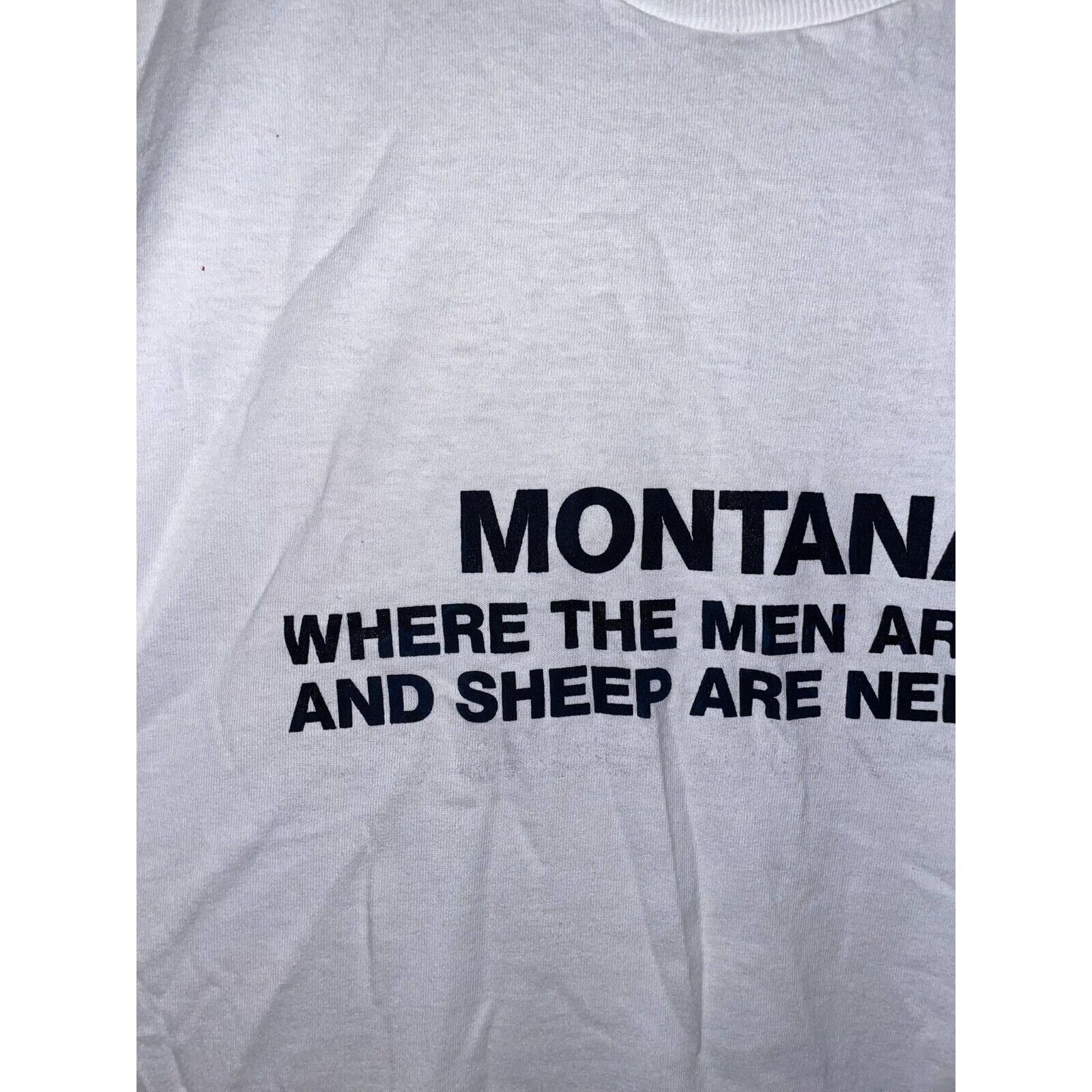 Jerzees 90s Montana Where The Men Are Men Sheep Nervous TX Shirt VTG Size US L / EU 52-54 / 3 - 4 Thumbnail