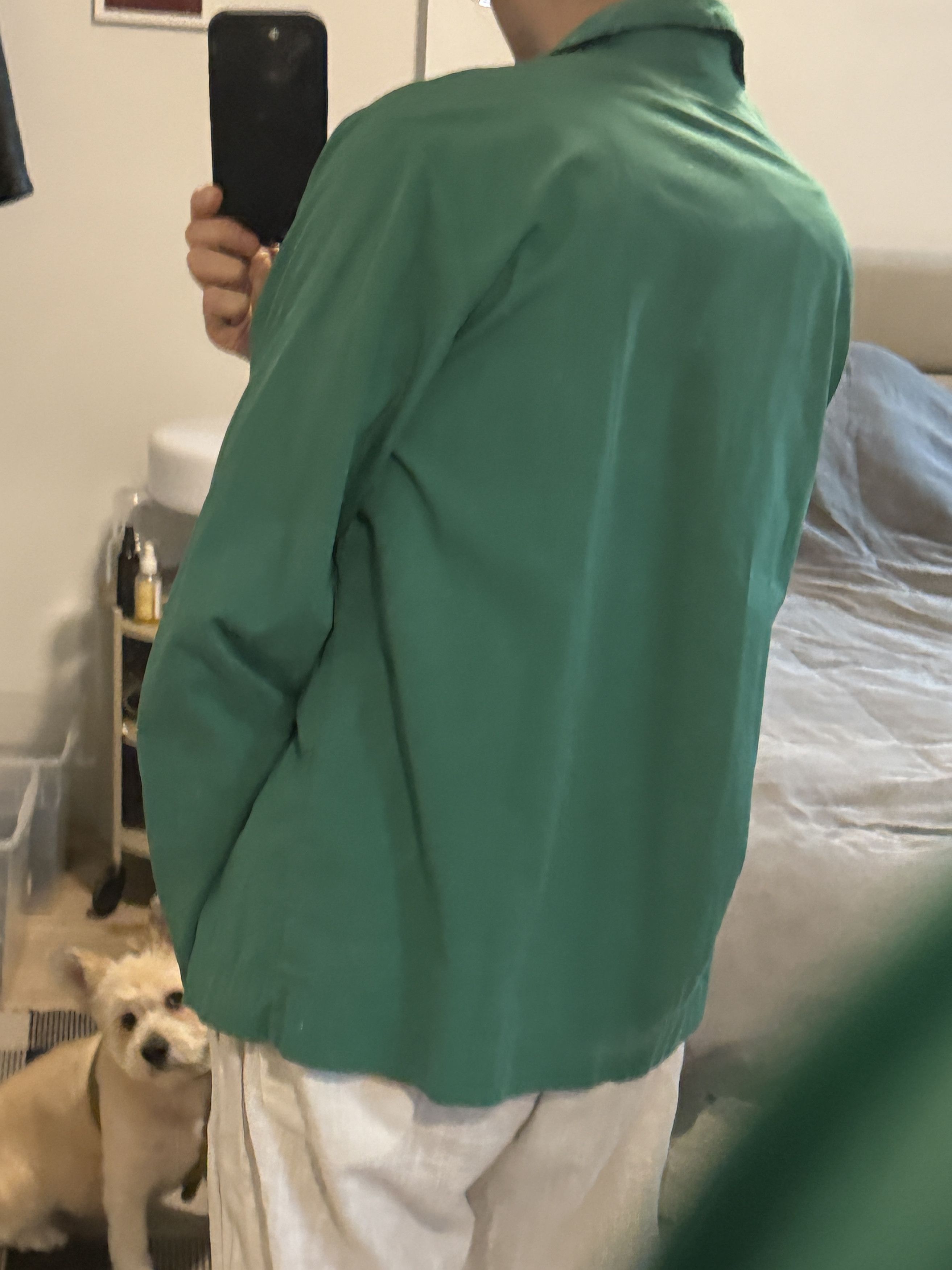 Tekla Green Poplin Long-Sleeved Pyjama Shirt Size US M / EU 48-50 / 2 - 6 Thumbnail