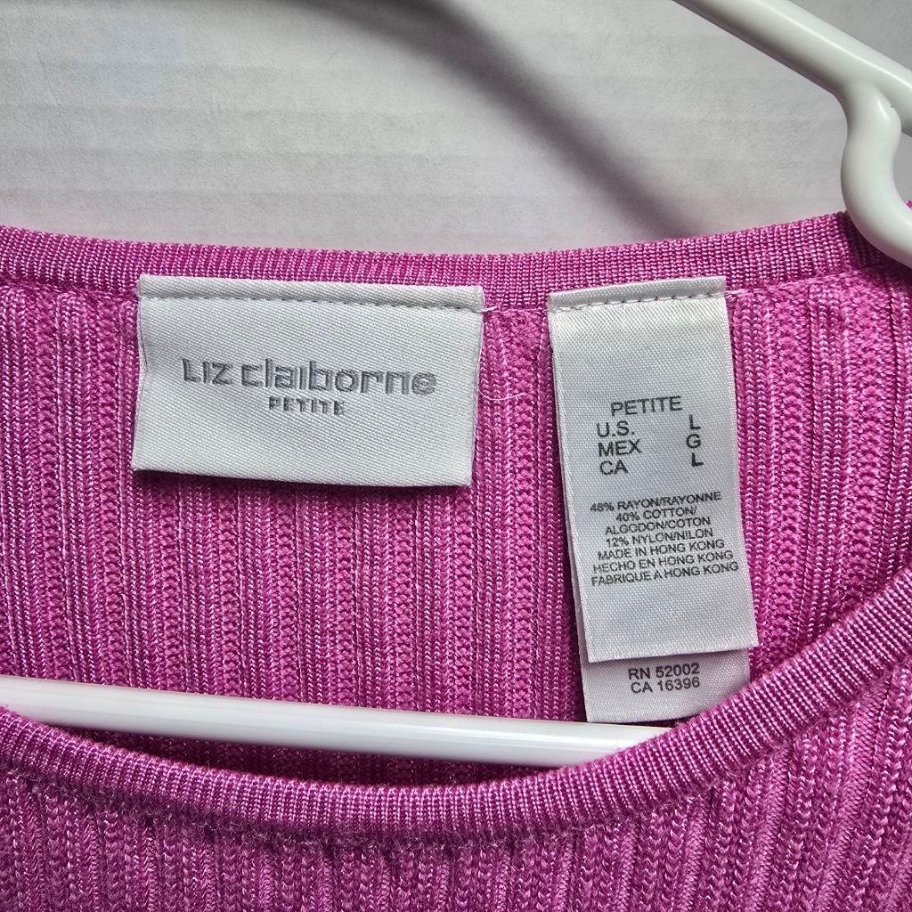 Liz Claiborne Women's Liz Claiborne Petite Pink Ribbed Crew Neck Sweater Size L / US 10 / IT 46 - 3 Thumbnail