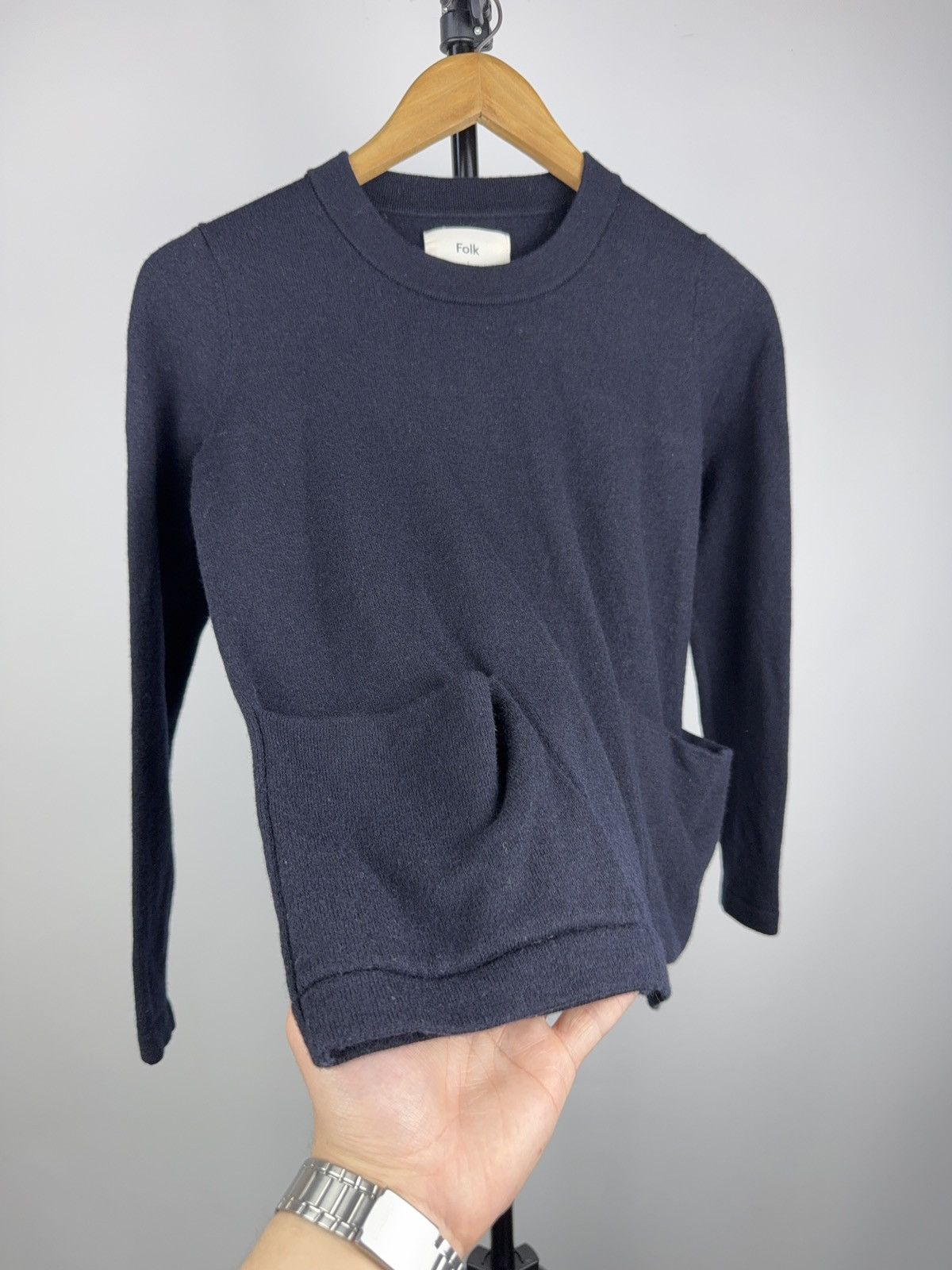Folk Luxury Folk Knit Pocket Long Sleeve Sweater Minimal Navy Size XS / US 0-2 / IT 36-38 - 3 Thumbnail