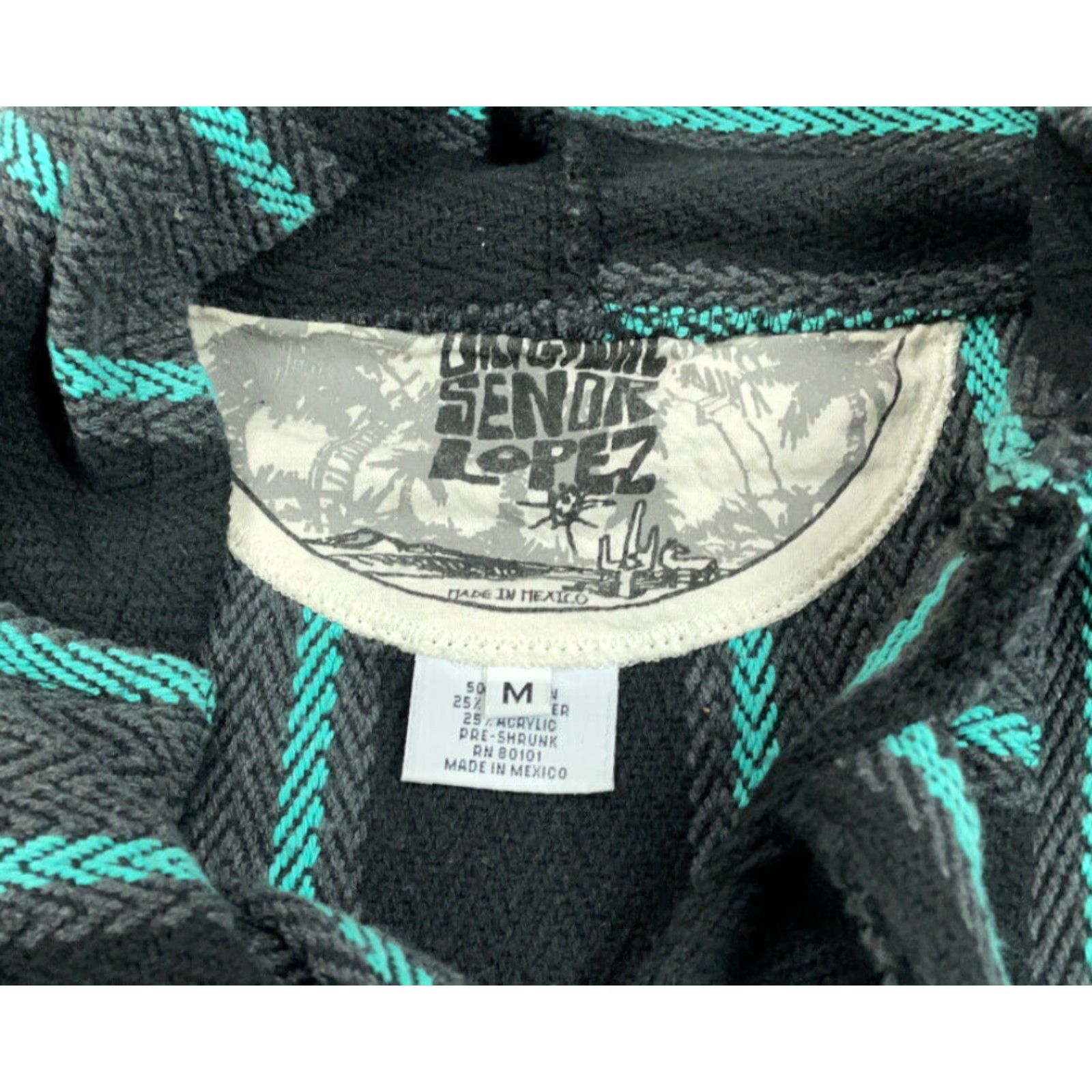 Vintage VTG 90s Black Green Rasta Hoodie Poncho Adult Medium Drug Rug Hippie Festival Senor Lopez Size US M / EU 48-50 / 2 - 5 Thumbnail
