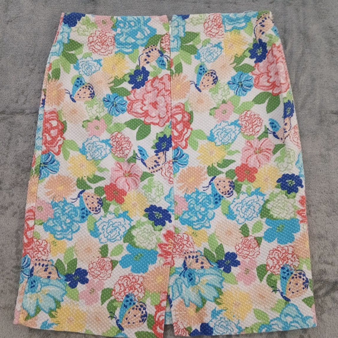 Talbots Talbots Skirt Knee Length Multicolor Floral Pattern Textured Zip Cotton Blend 8 Women's Regular"} Size 30" / US 8 / IT 44 - 6 Thumbnail