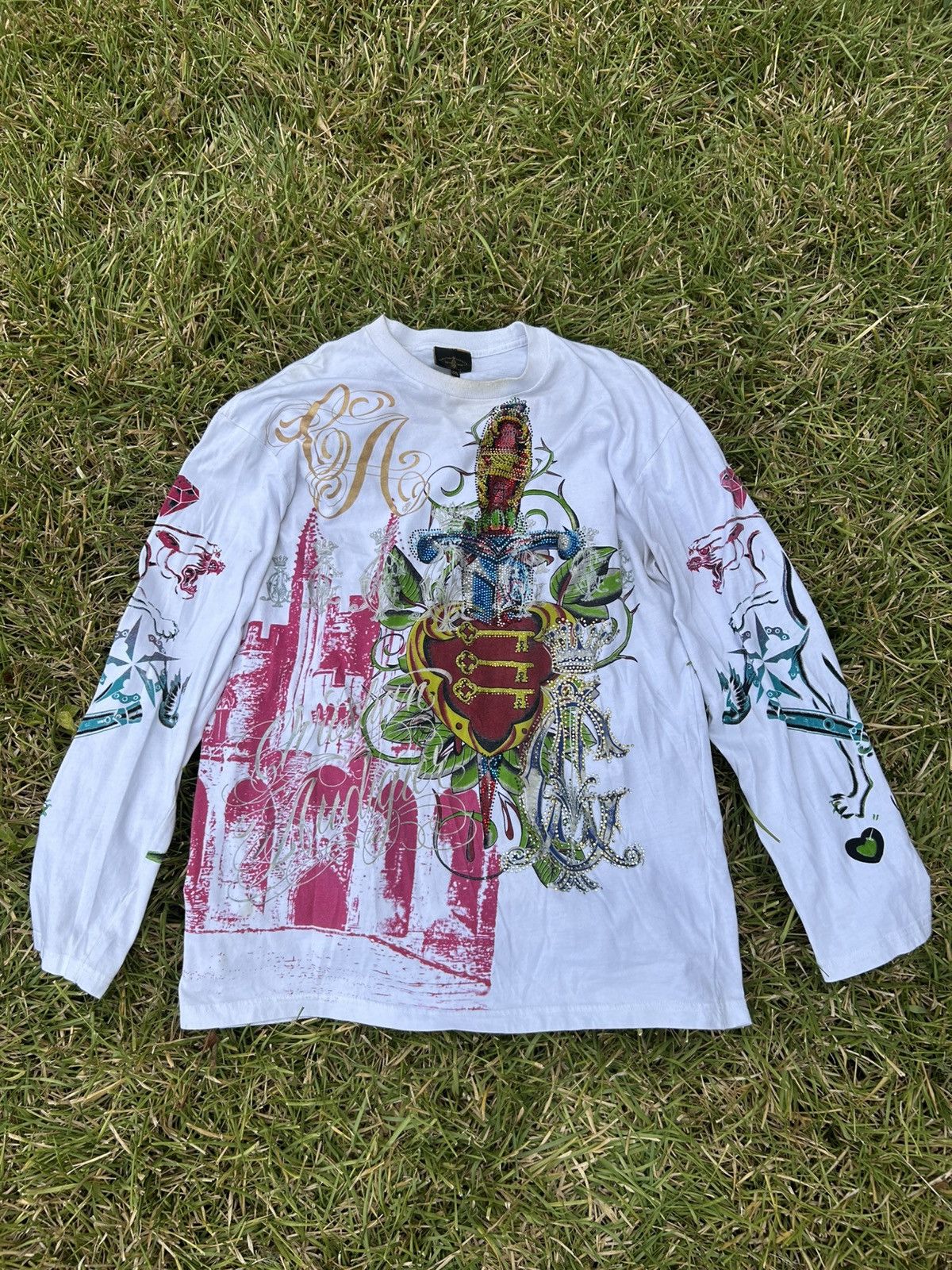 Christian Audigier Rare Aop JPG Style Ed Hardy CHRISTIAN AUDIGIER Rhinestone Size US XXL / EU 58 / 5 - 1 Thumbnail