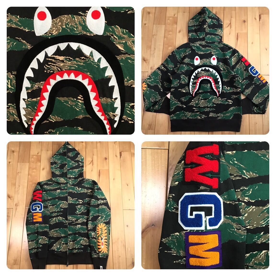 BAPE Color Camo Tiger Shark Wide Full Zip Double Hoodie (SS22) Red