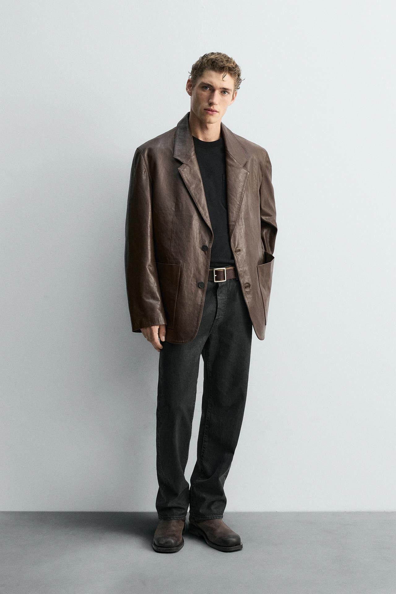 Zara Zara Limited Edition Brown Leather Blazer Size US L / EU 52-54 / 3 - 3 Thumbnail