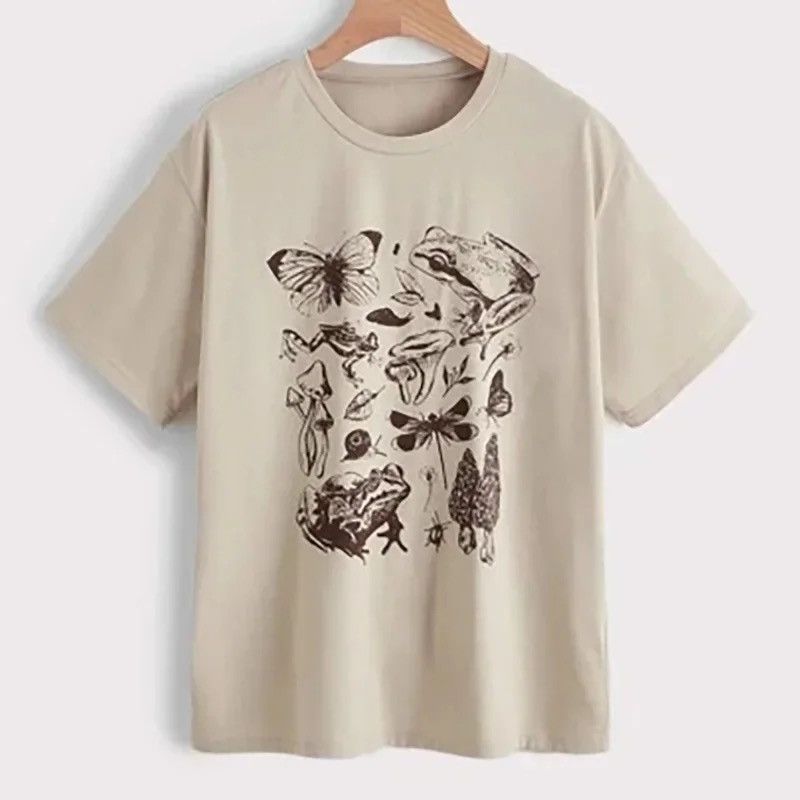 Vintage Cute Frog Mushroom Print T-Shirt Size ONE SIZE - 1 Thumbnail