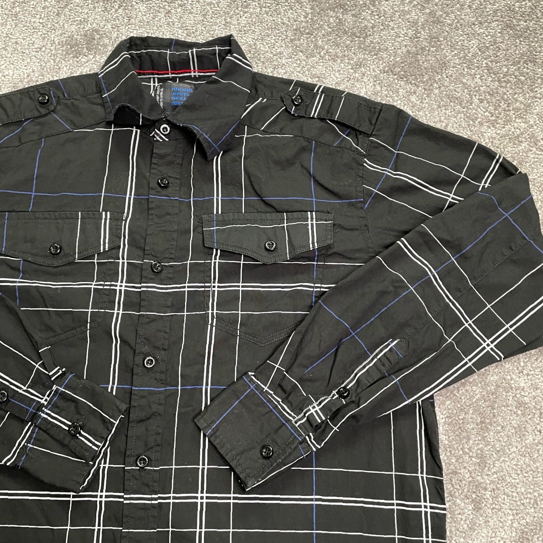 Vintage Koman Jeans Shirt Mens Medium Black Check Long Sleeve Button-Down Cotton - Classic Outdoor casual Size US M / EU 48-50 / 2 - 4 Thumbnail