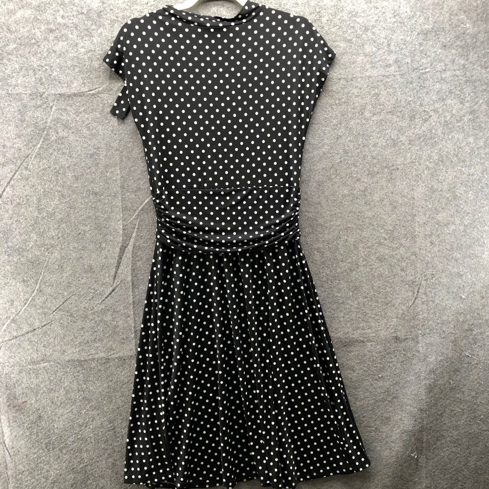 Vintage Folter Polka Dot Tie Neck Dress L Black Cap Sleeve Jersey Punk Dress Length Knee Length 90s? Size L / US 10 / IT 46 - 2 Thumbnail
