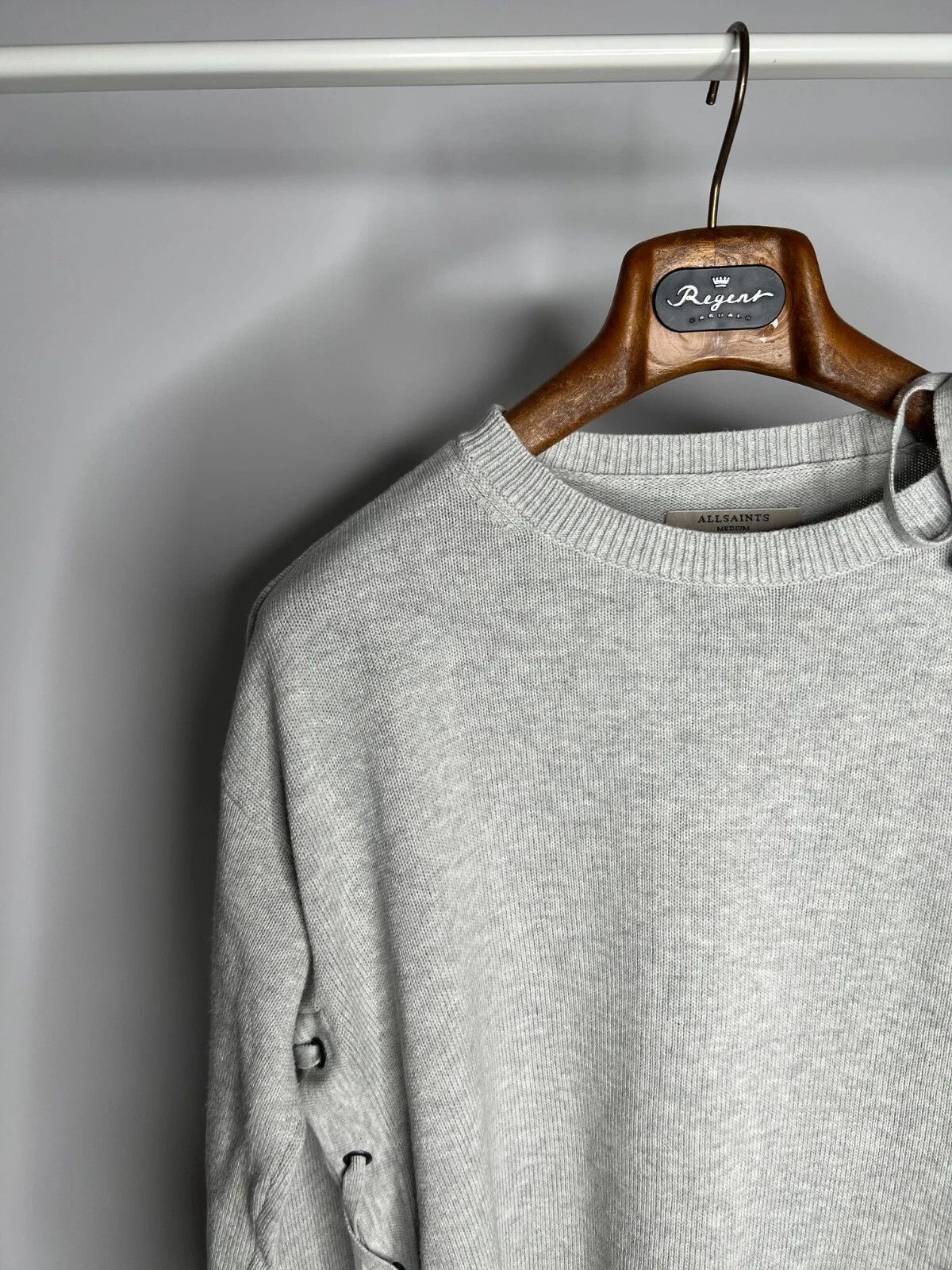Allsaints ALLSAINTS Women's Light Gray Revo Lace Jumper Knit Size M / US 6-8 / IT 42-44 - 5 Thumbnail