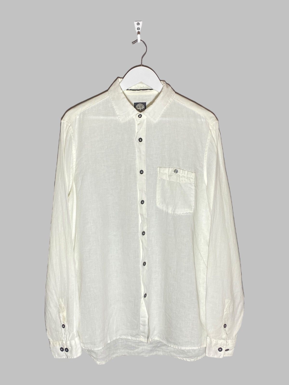 Stone Island Vintage Stone Island White Linen Shirt Old Money Vibes Size US L / EU 52-54 / 3 - 1 Thumbnail