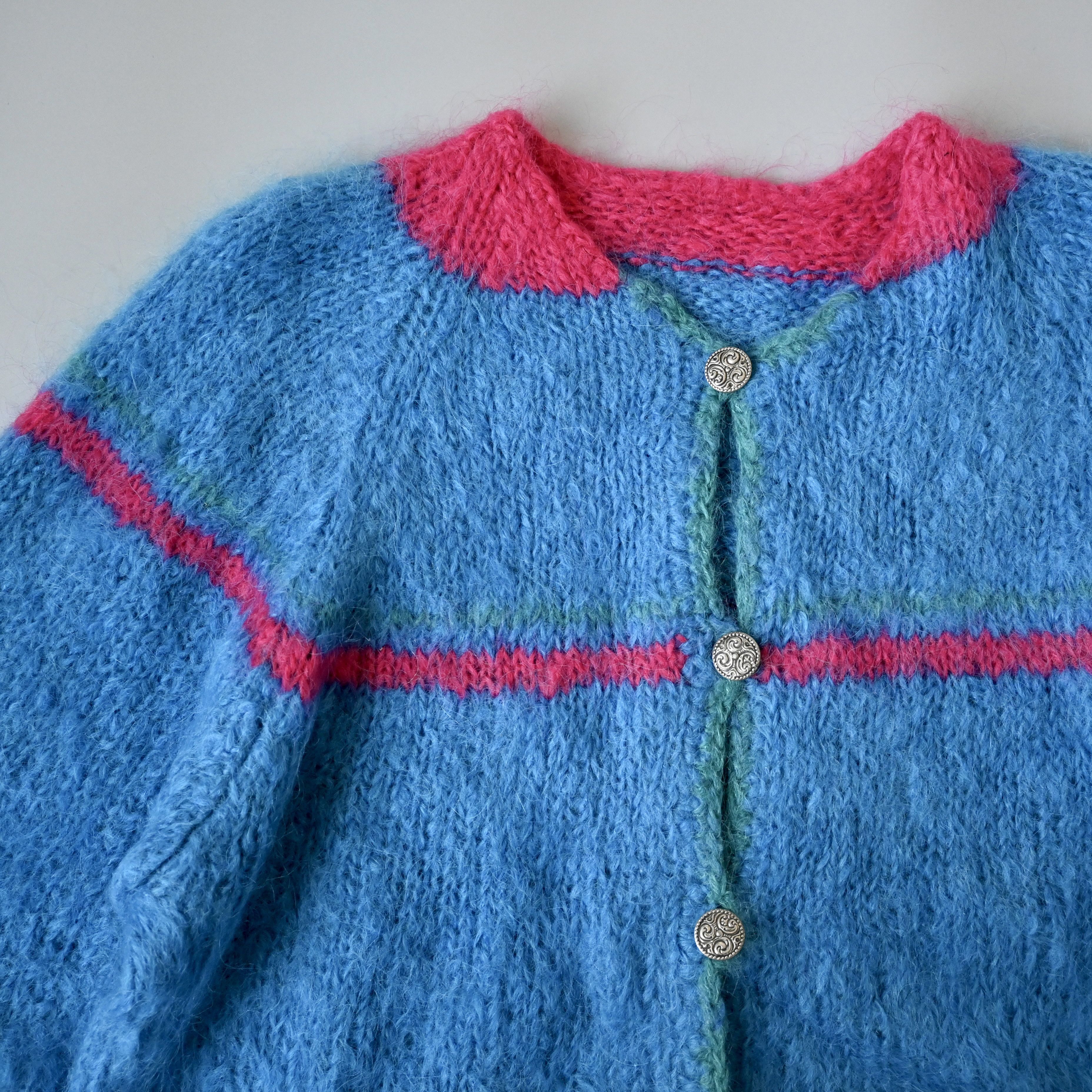 Handmade Vintage 1980 - 90s Mohair-mix knit cardigan, mens L Size XXL / US 16-18 / IT 52-54 - 7 Thumbnail
