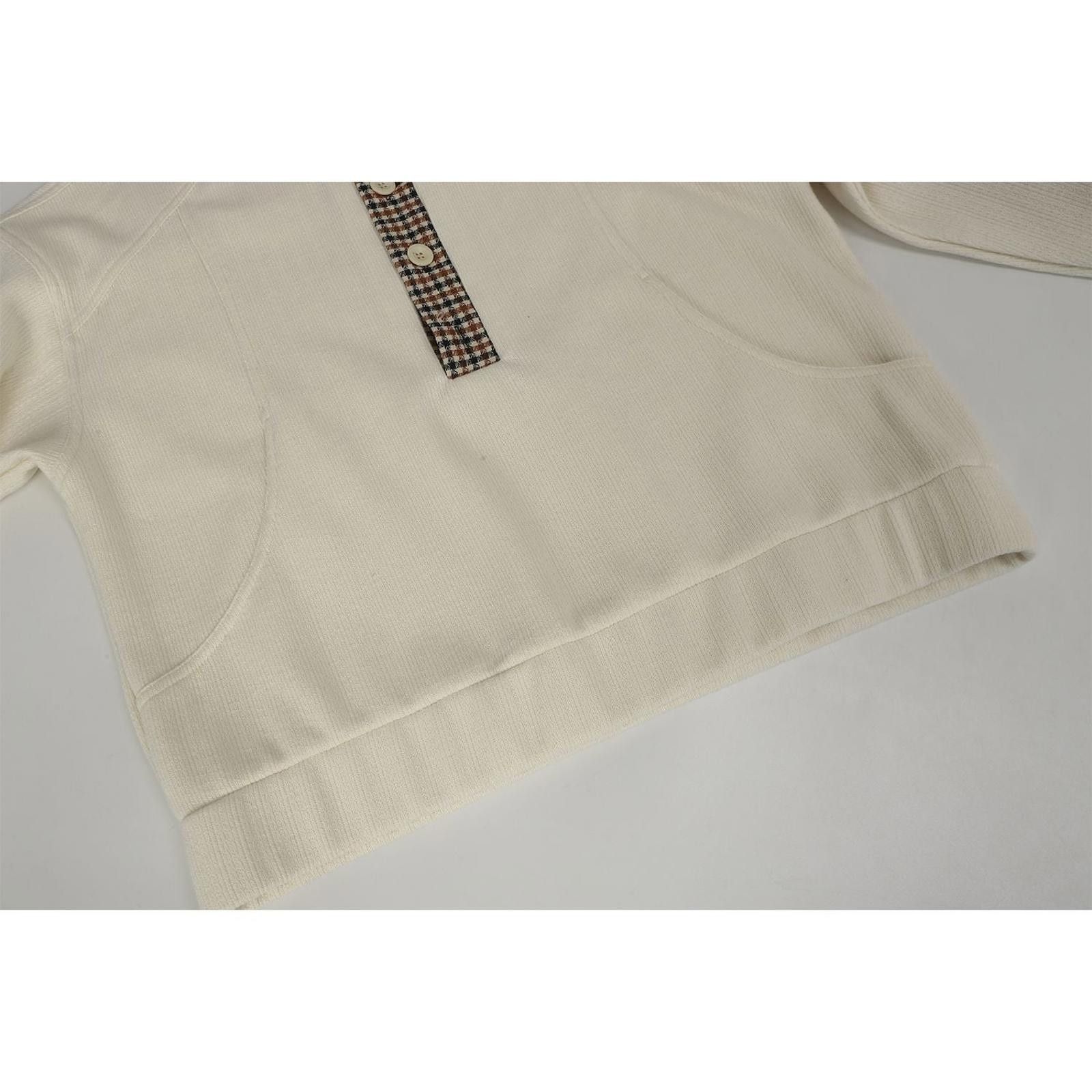 Japanese Brand Cream Pullover Sweatshirt with Checked Collar Detail Size US M / EU 48-50 / 2 - 4 Thumbnail
