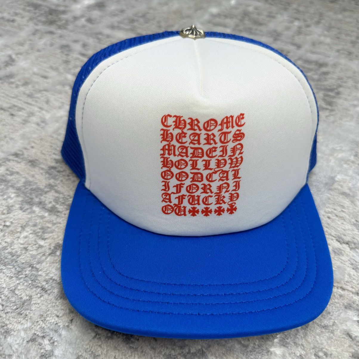 Eye chart logo trucker hat ‘blue’