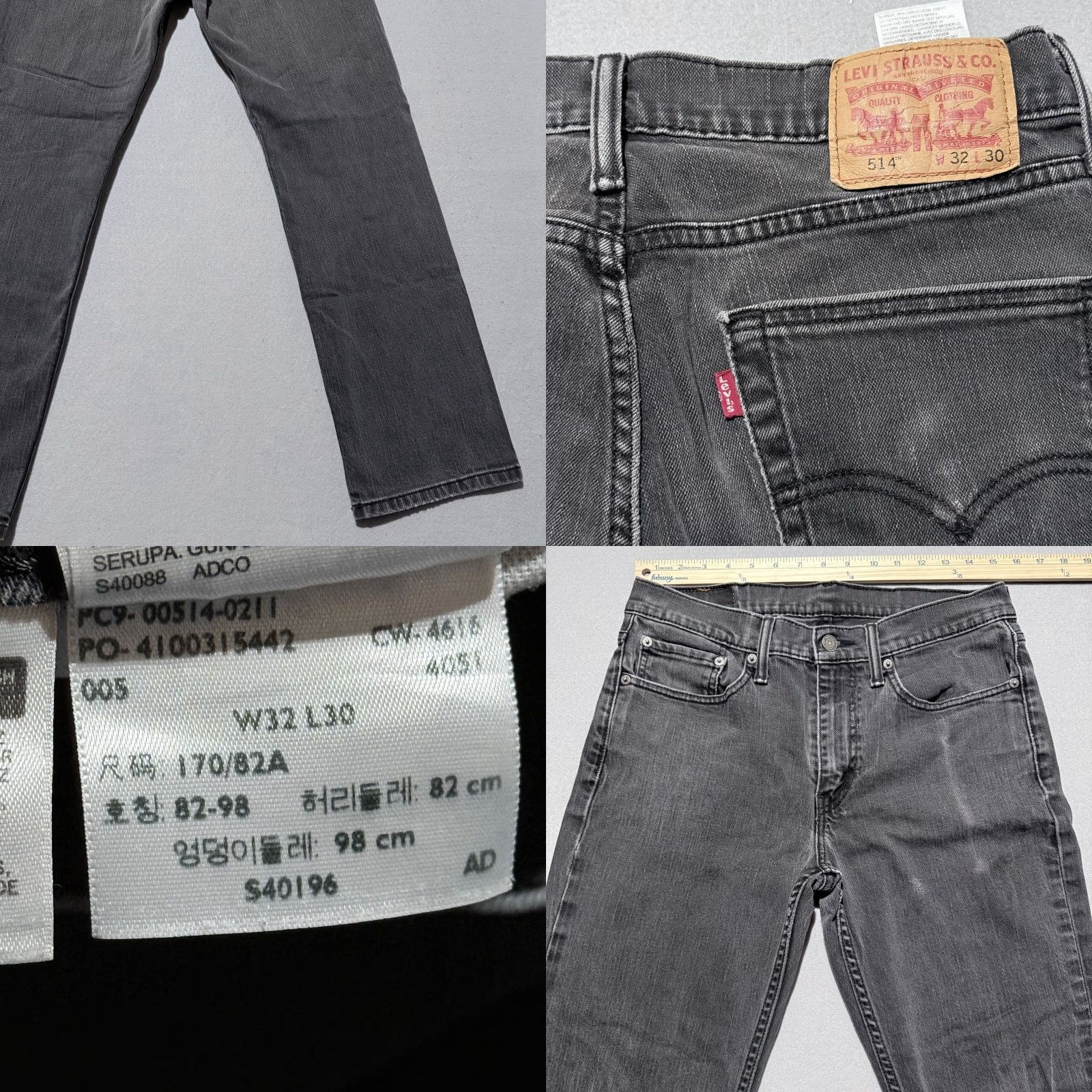 Levi's Levi's 514 Jeans Men Gray Denim Mid Rise Straight Pockets 32x30 Jeans Size US 32 / EU 48 - 8 Thumbnail
