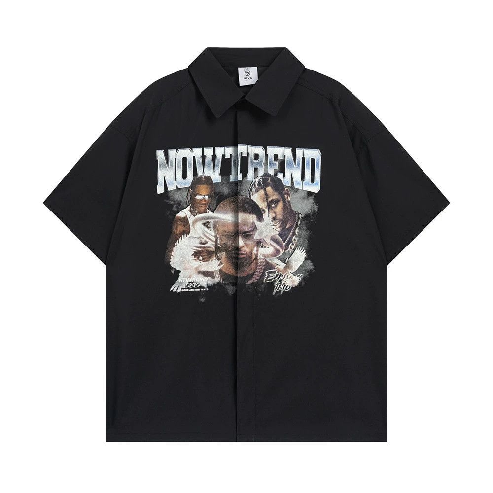 Vintage Men's trendy casual lapel hip-hop rock print loose shirt Size US M / EU 48-50 / 2 - 1 Thumbnail