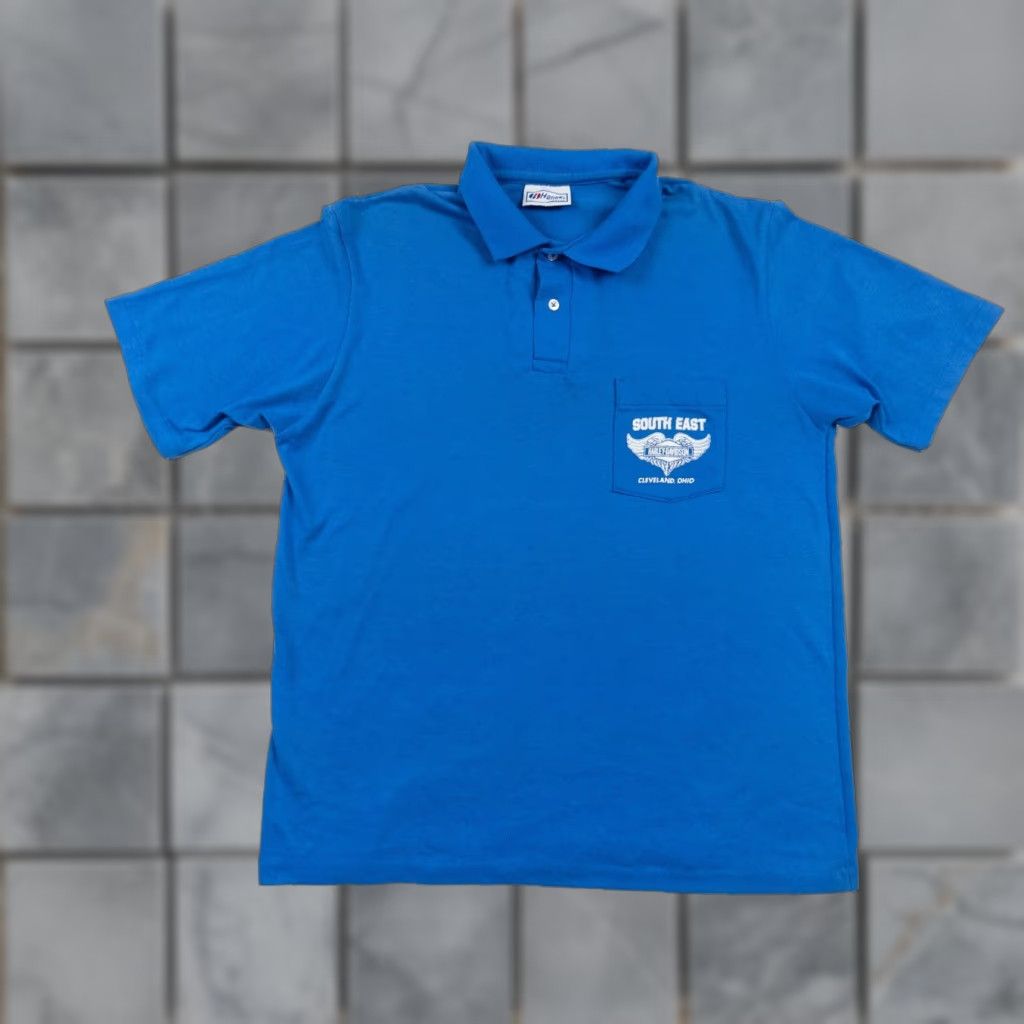 Harley Davidson Harley-Davidson Vintage 1980s Men's X-Large Polo Shirt Blue Short Sleeve Polo Shirt Motorcycle 80s Cotton Polyester Button Collared Short Sleeve Shirt Size US XL / EU 56 / 4 - 1 Thumbnail