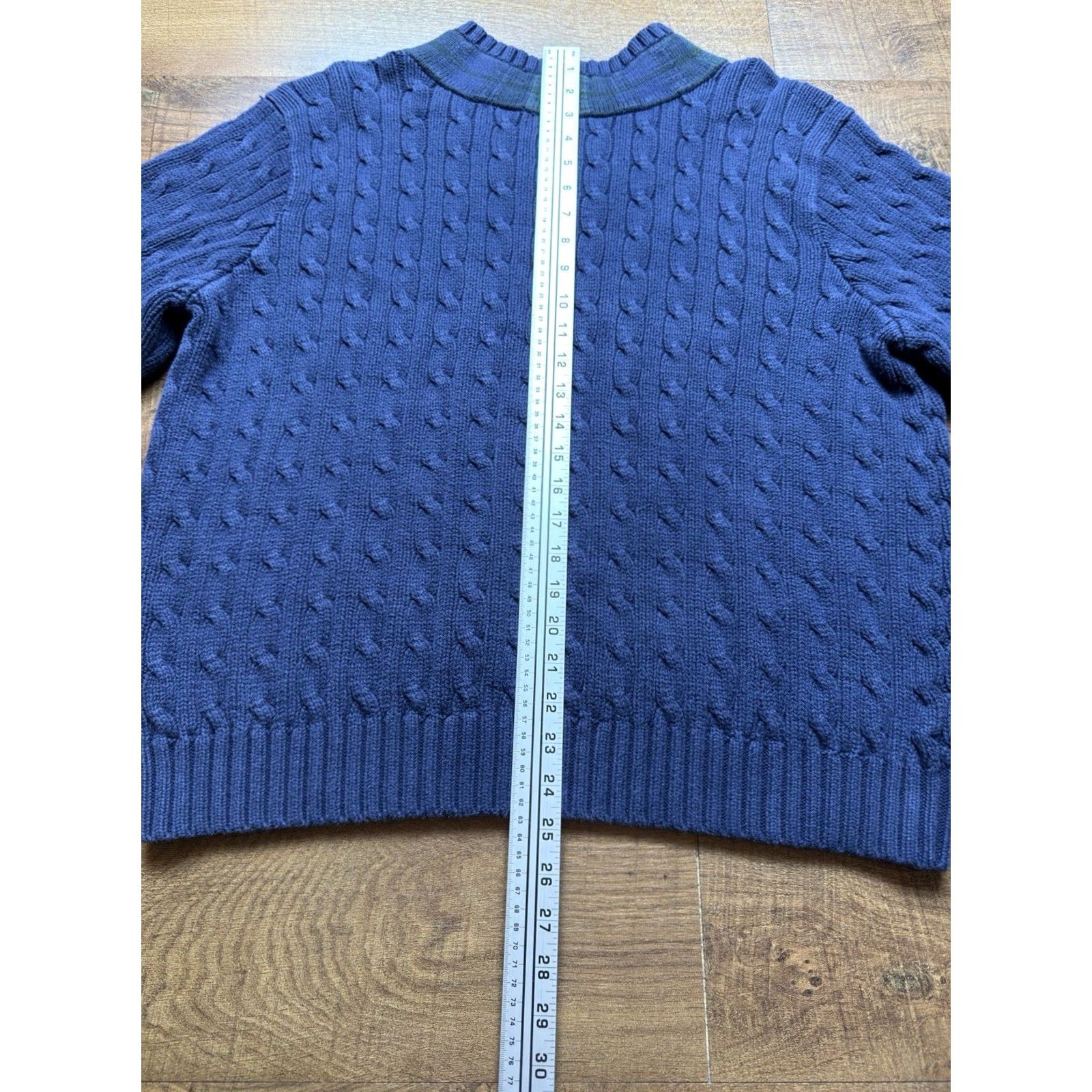 Ralph Lauren VTG Polo Ralph Lauren Cable Knit Cricket Sweater Navy Blue Plaid Collar Men's Large Size US L / EU 52-54 / 3 - 8 Thumbnail